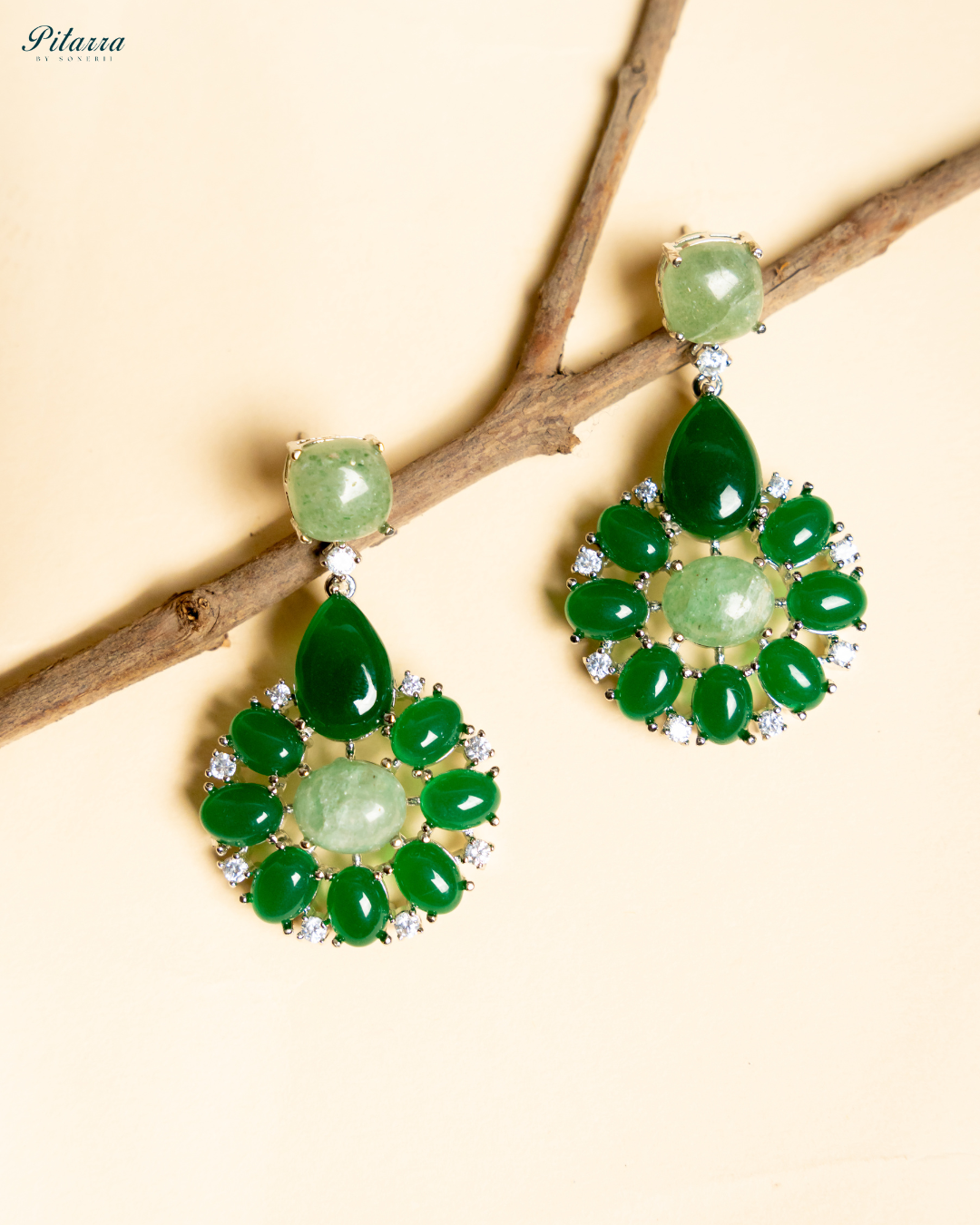 Floral Emerald CZ Earrings_White Background