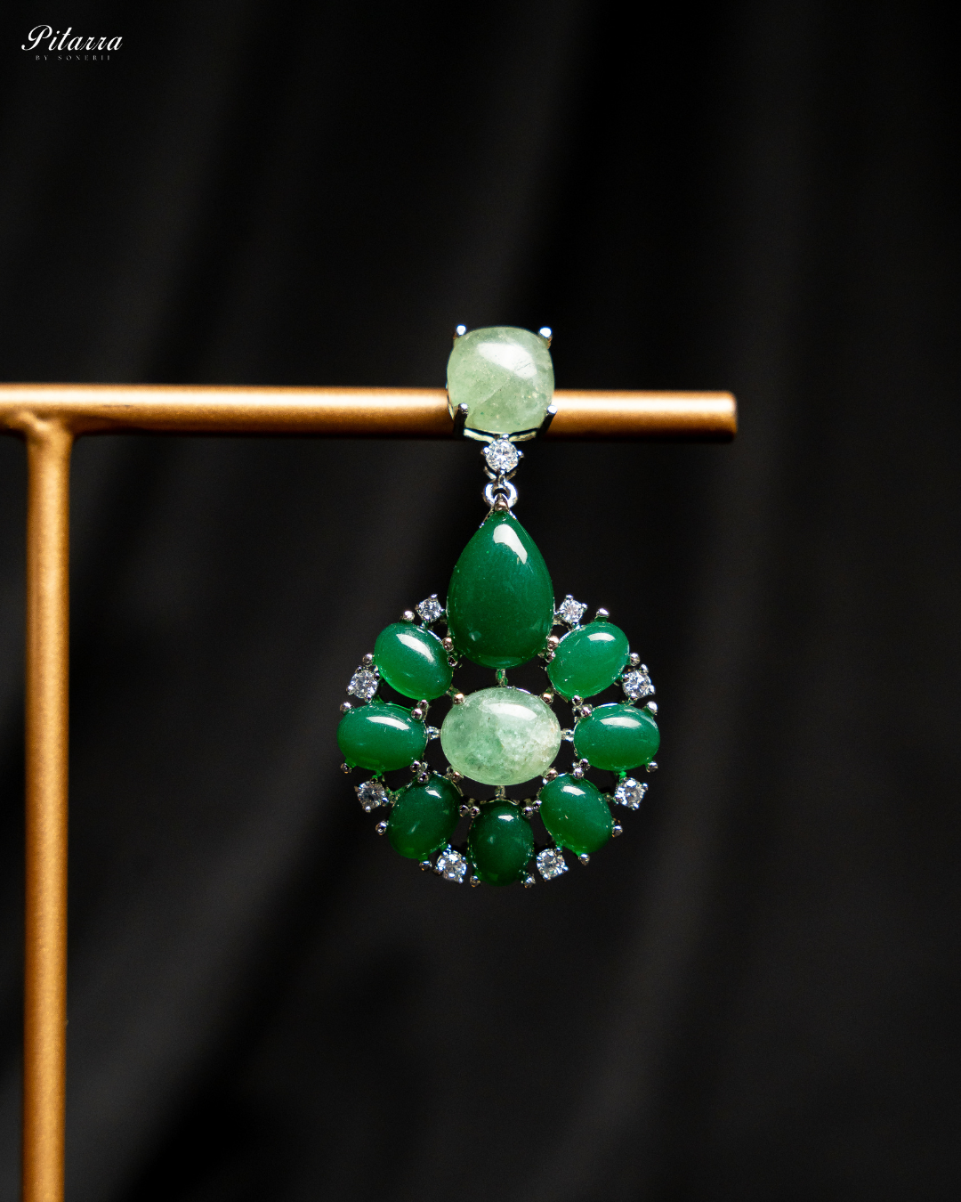 Floral Emerald CZ Earrings_Zoom Angle