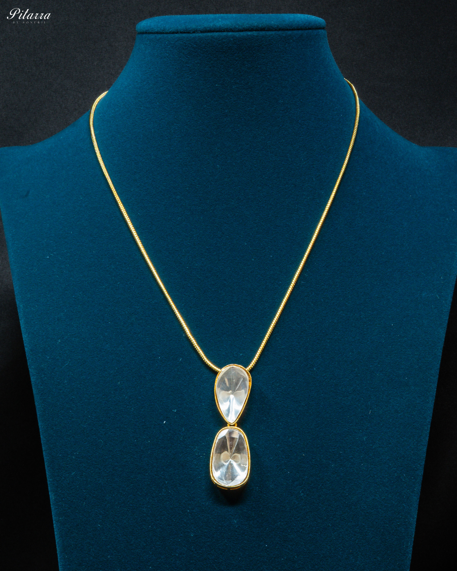 Gold Moissanite Doublet Kundan Pendant Set_Front Image