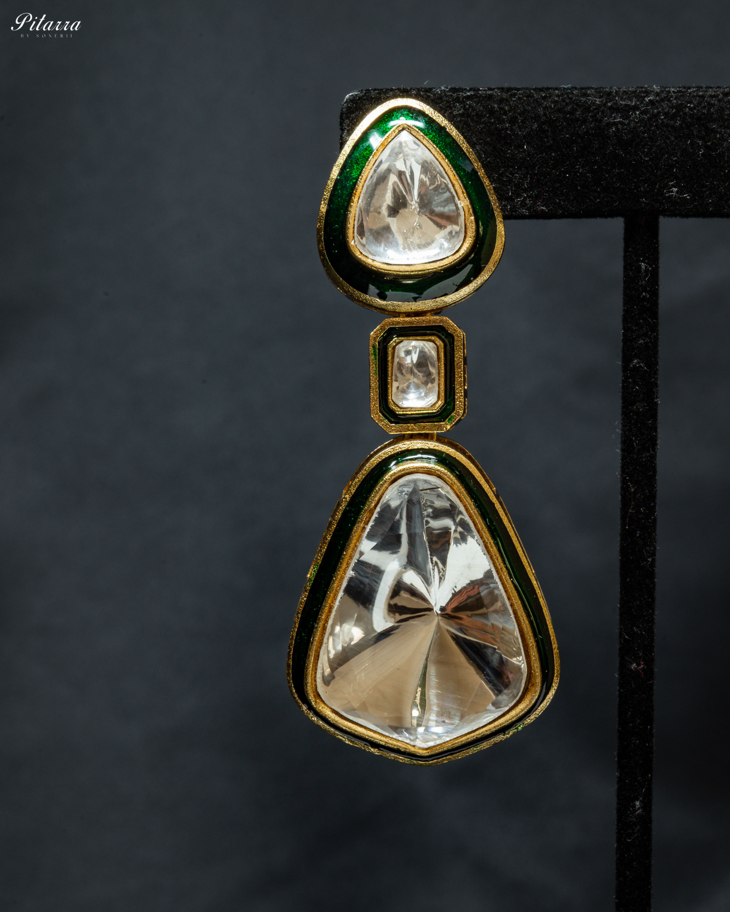 Gold Plated Kundan Meenakar Drop Earrings_Zoom Angle