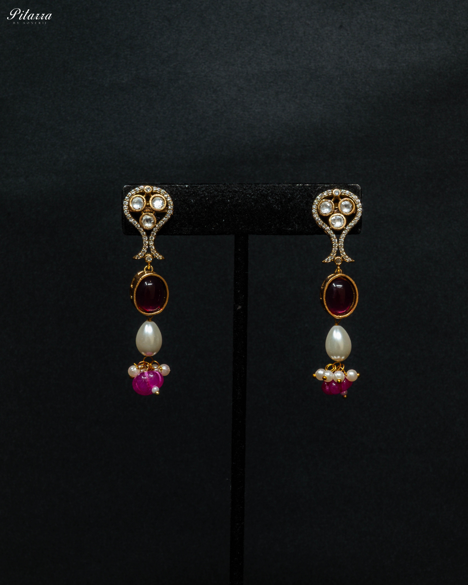 Gold Plated Pink Meenakari Kundan Necklace Set_Earrings