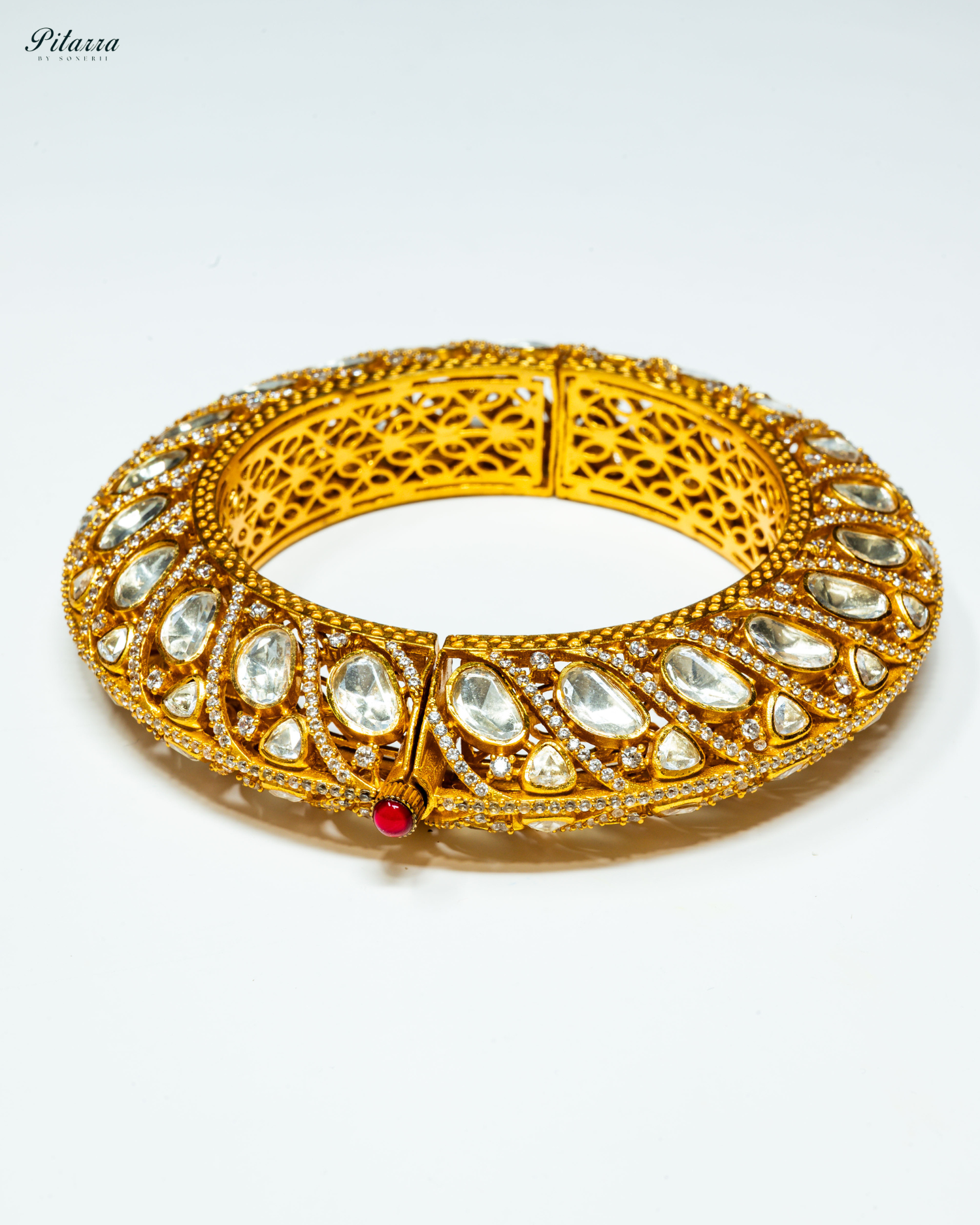Gold Plated Stone Studded Kundan Bangle_Front Image