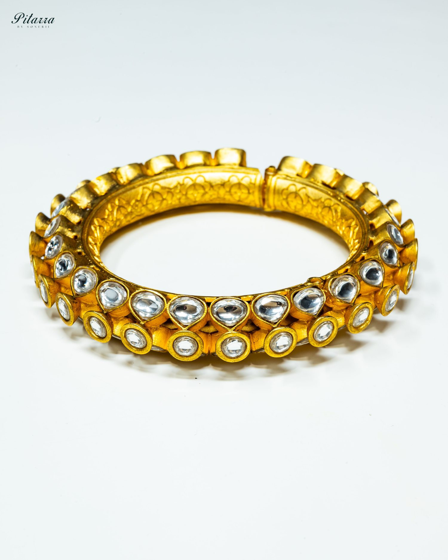 Gold Plated Studded Handcrafted Kundan Bracelet_Front Image