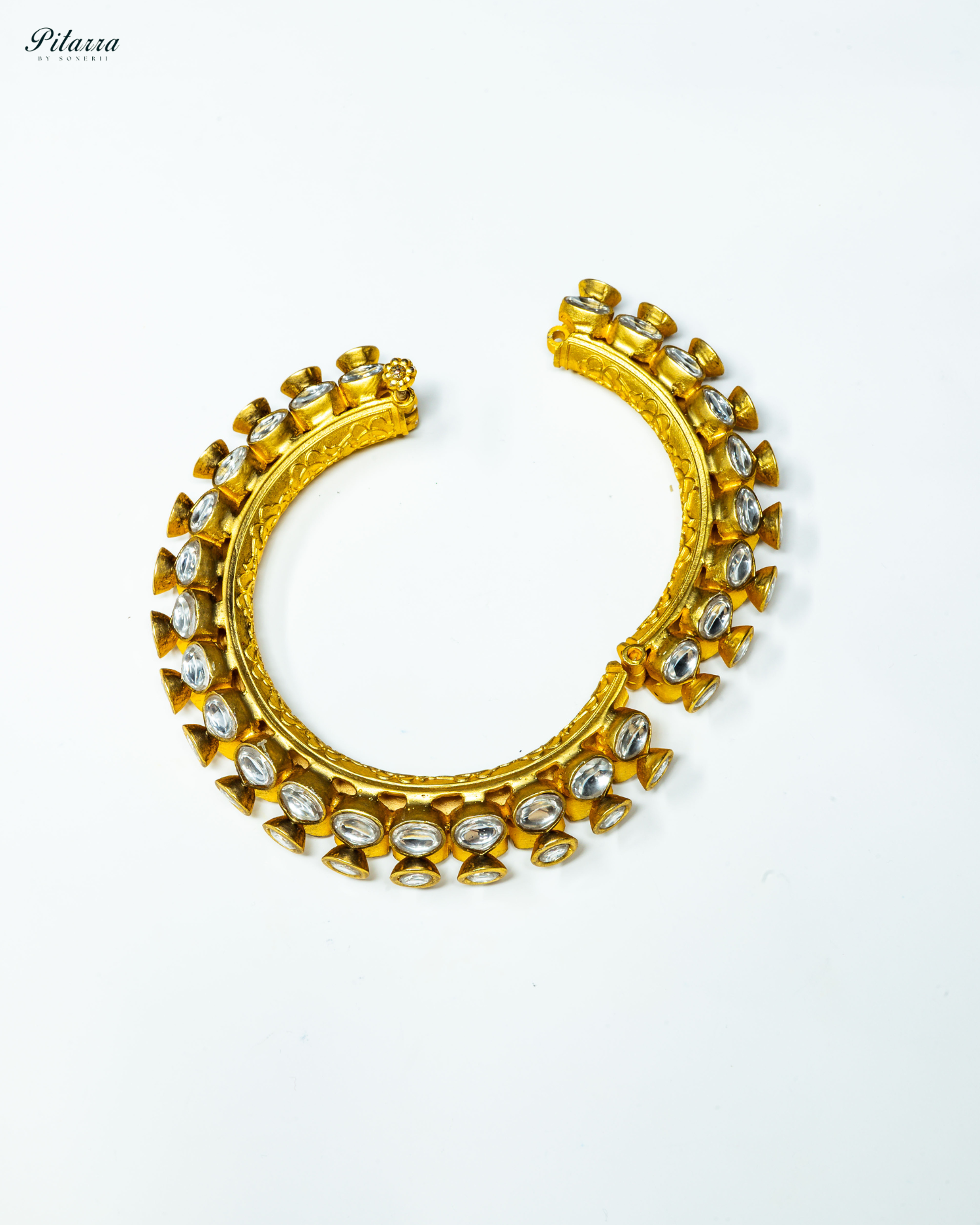 Gold Plated Studded Handcrafted Kundan Bracelet_Open Image