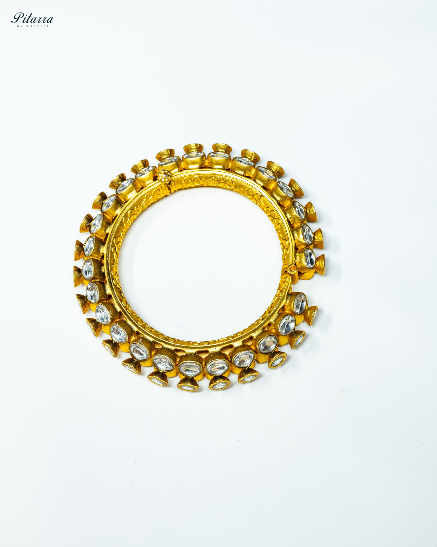 Gold Plated Studded Handcrafted Kundan Bracelet_Side Angle