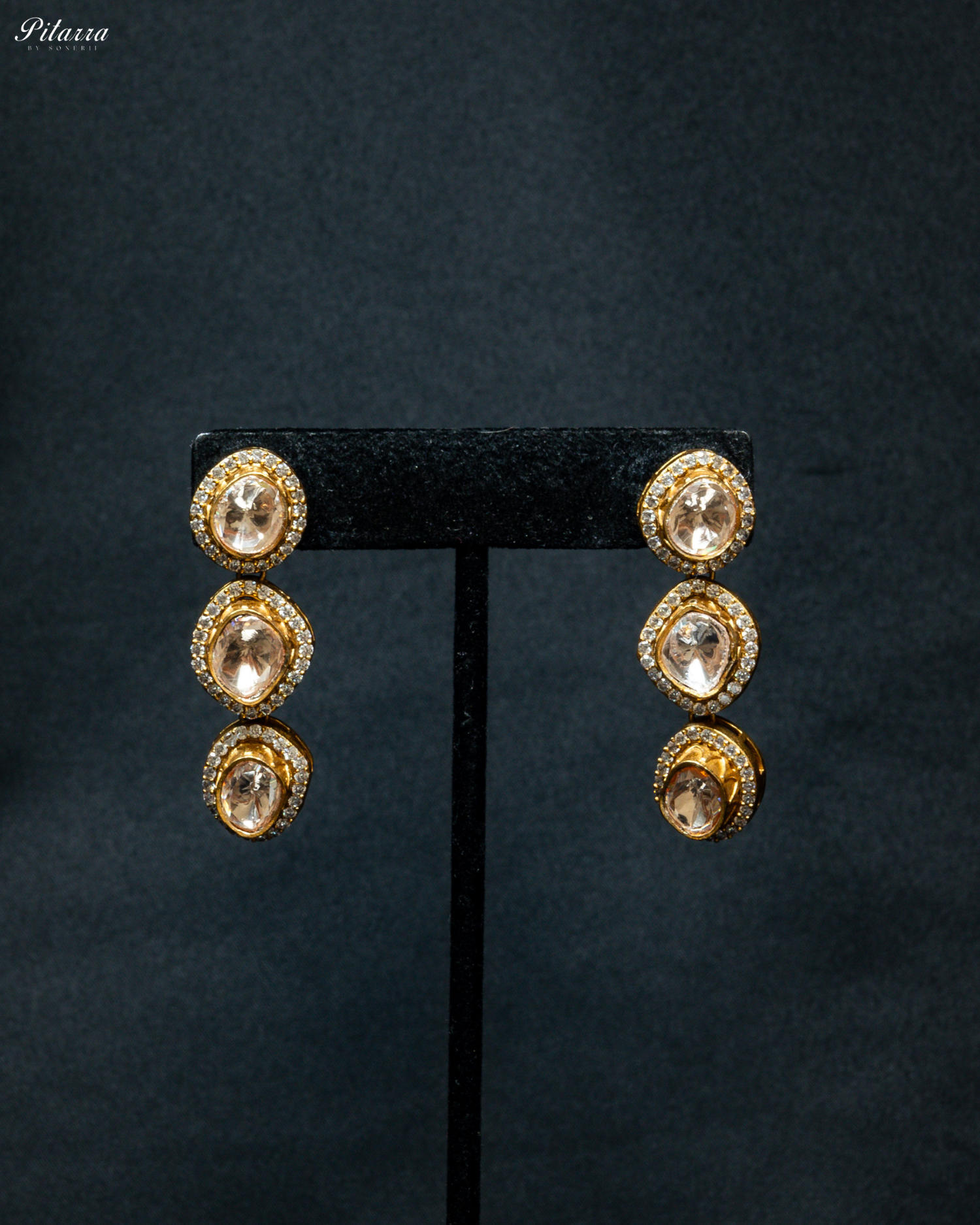 Gold Plated White Stone Kundan Choker Set_Earrings
