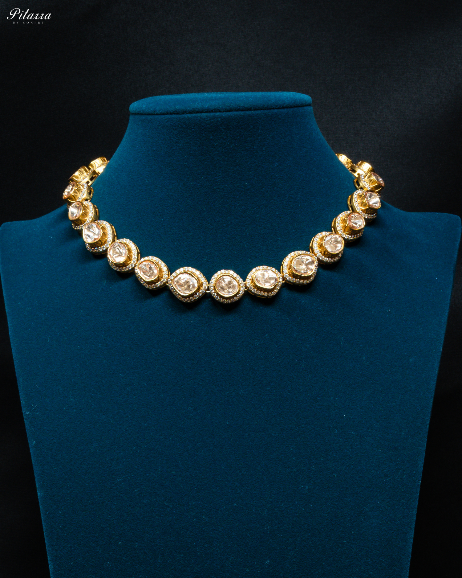 Gold Plated White Stone Kundan Choker Set_Front Image
