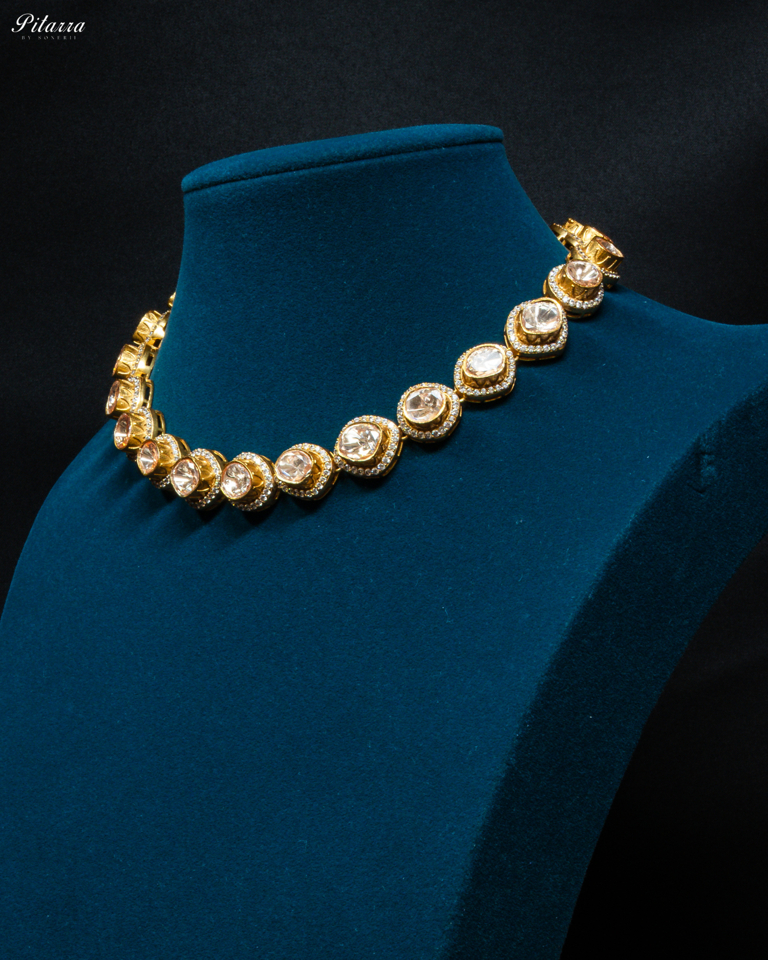 Gold Plated White Stone Kundan Choker Set_Side Angle