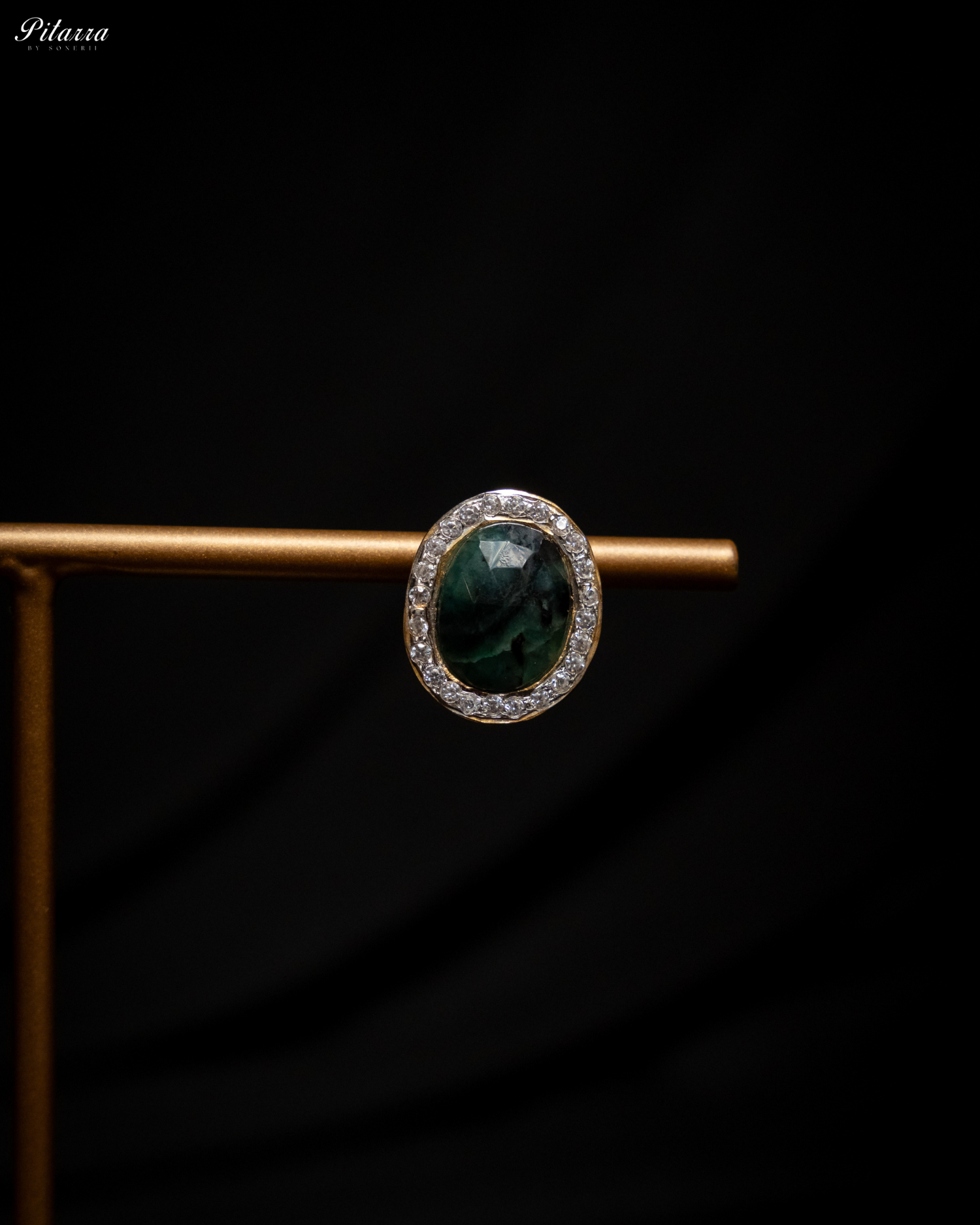 Gold Tone Chain Green Stone Necklace Set_Zoom Earrings