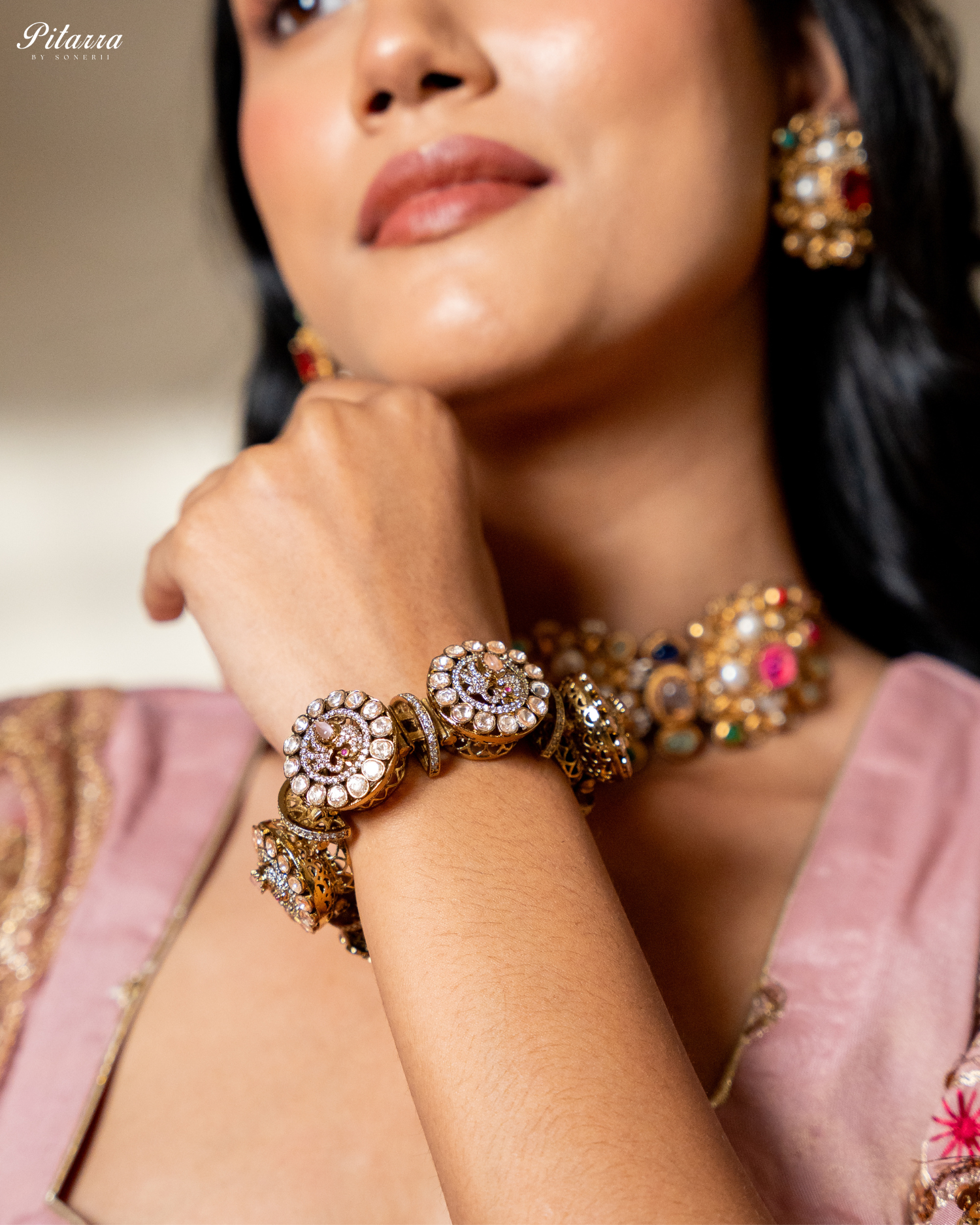 Golden Traditional Kundan Jadau Bangle_Front Image