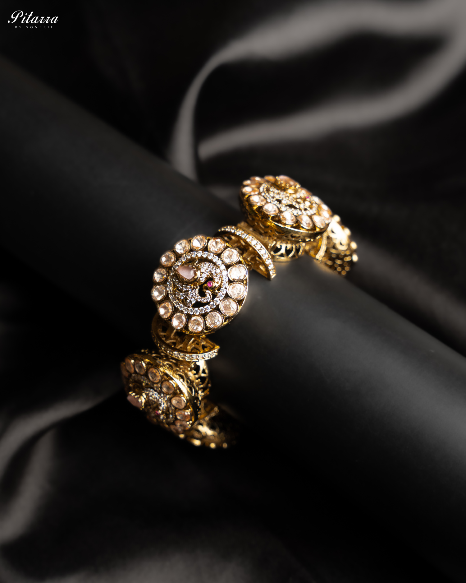 Golden Traditional Kundan Jadau Bangle_Side Angle