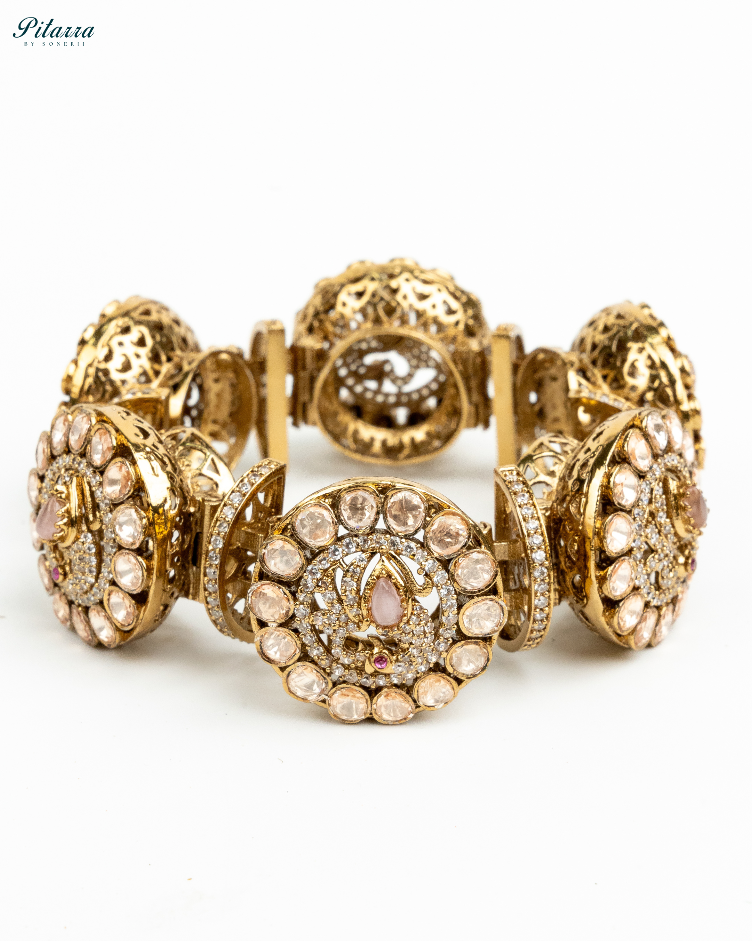 Golden Traditional Kundan Jadau Bangle_White Background