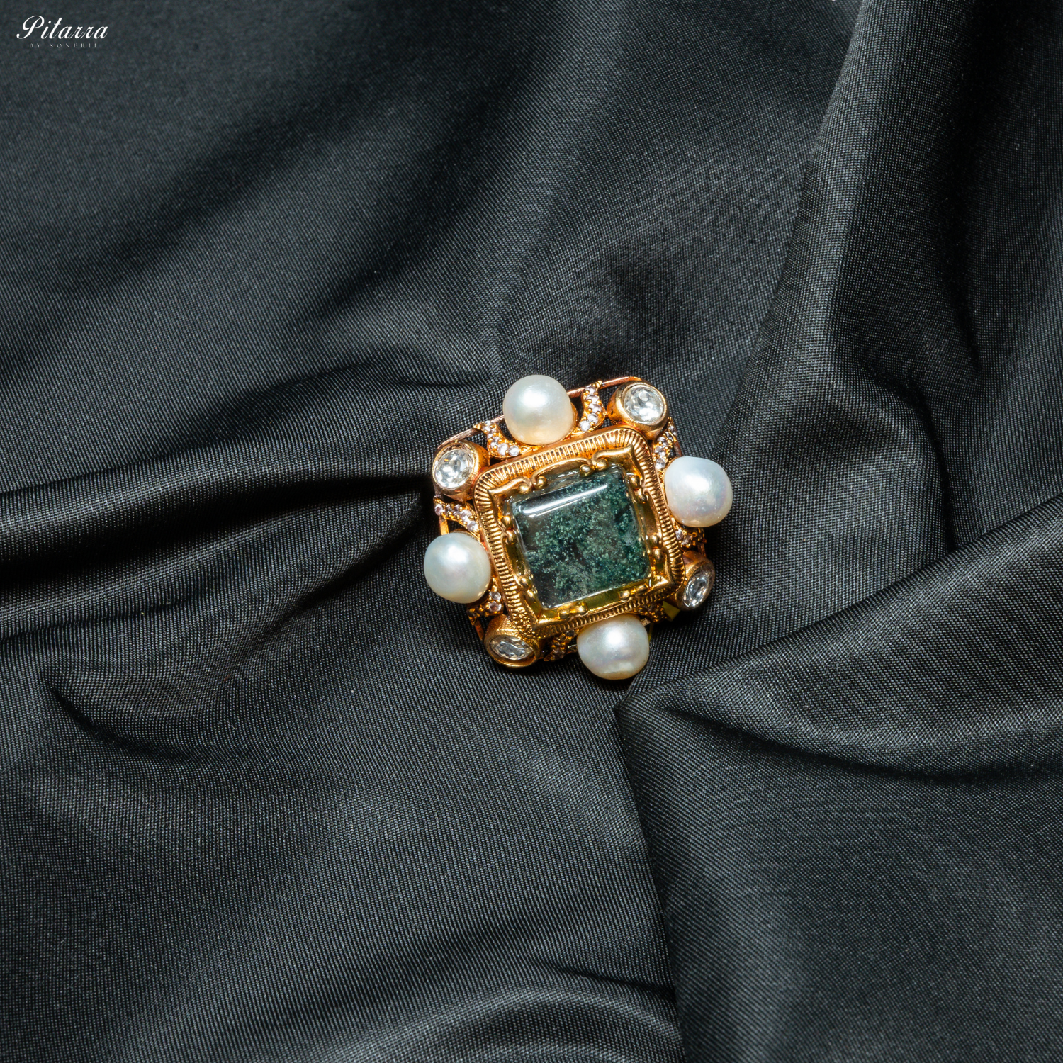 Green Crystal Pearl Maharani Ring_Front Image