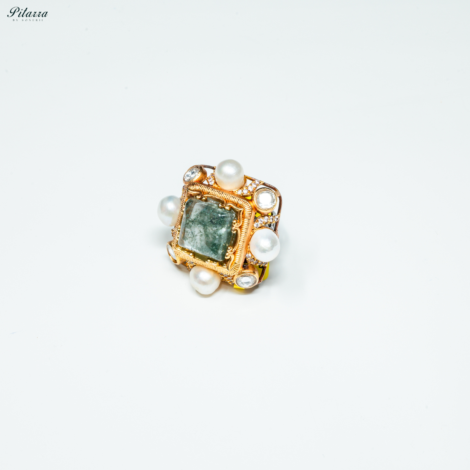 Green Crystal Pearl Maharani Ring_Side Angle