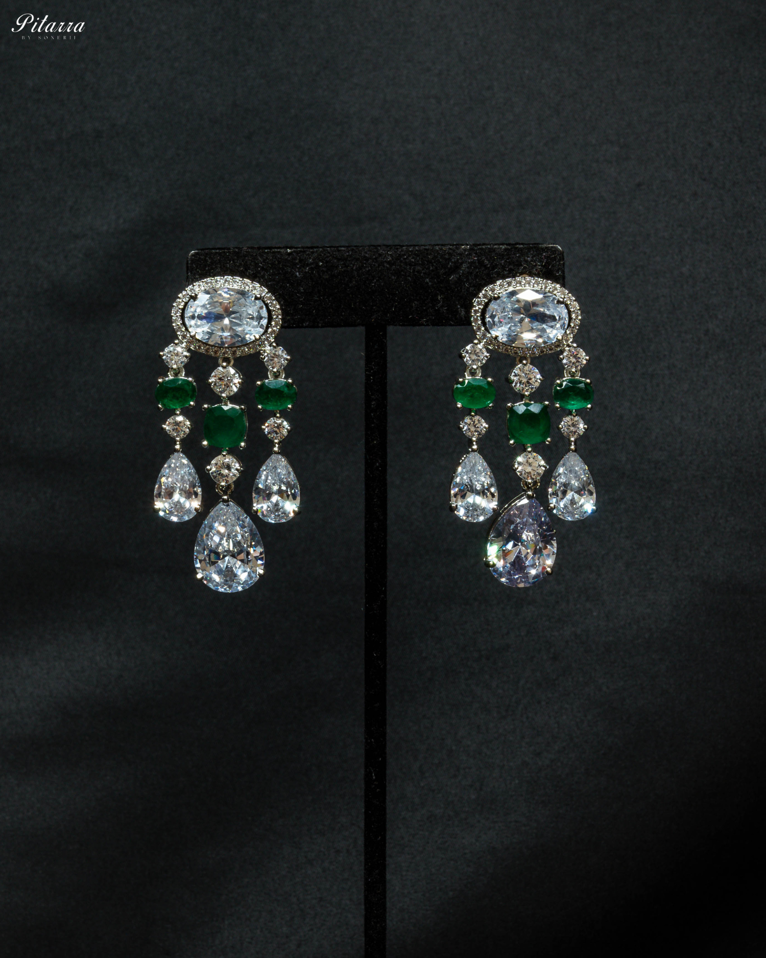 Green Cubic Zirconia Danglar Earrings_Front Image