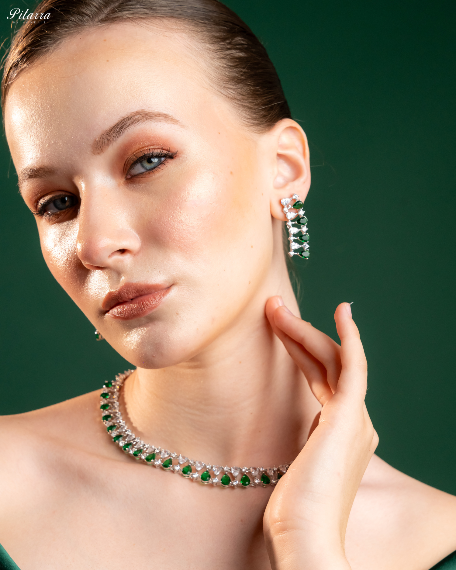 Green Drop CZ Necklace Set_Image