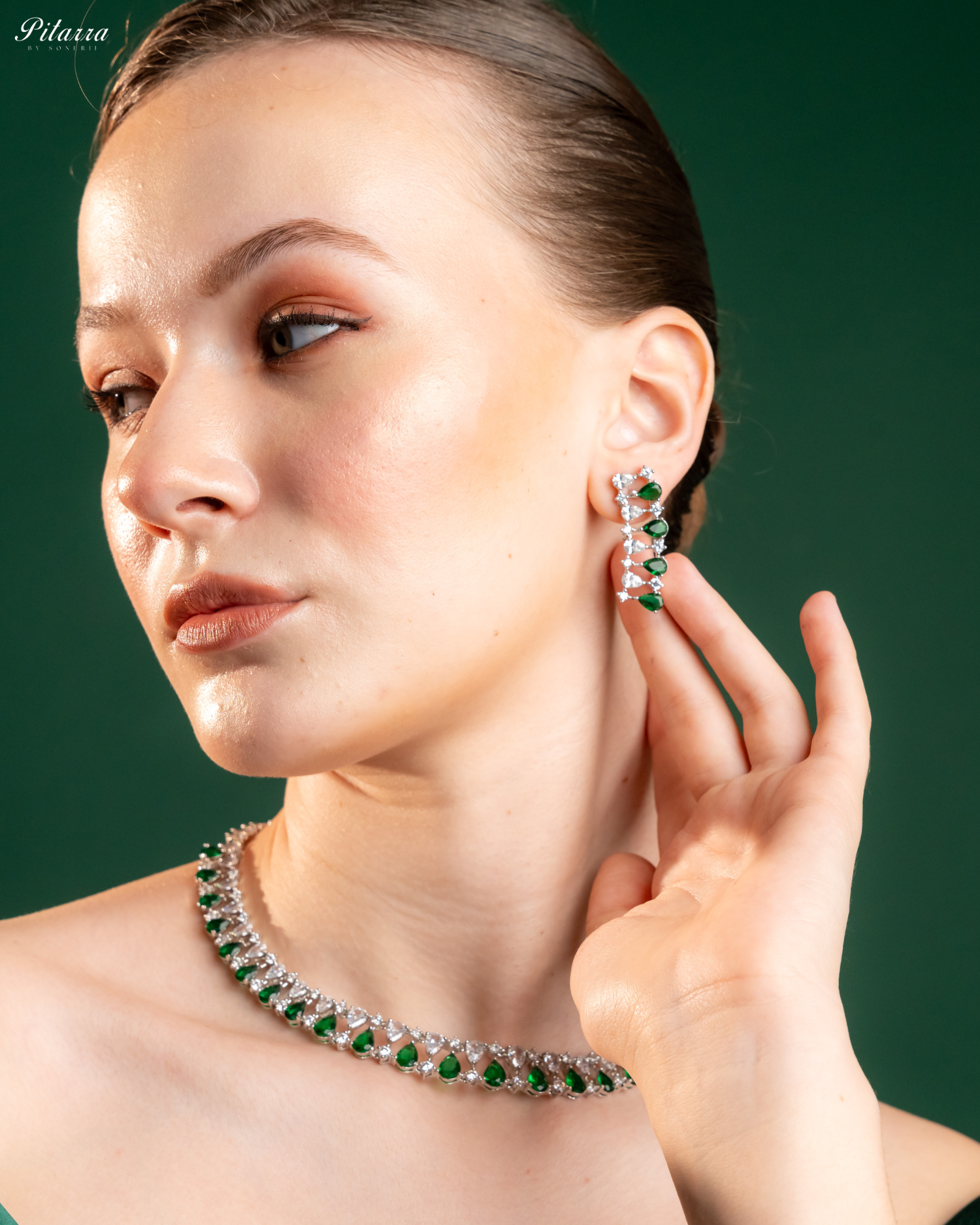 Green Drop CZ Necklace Set_Left Angle