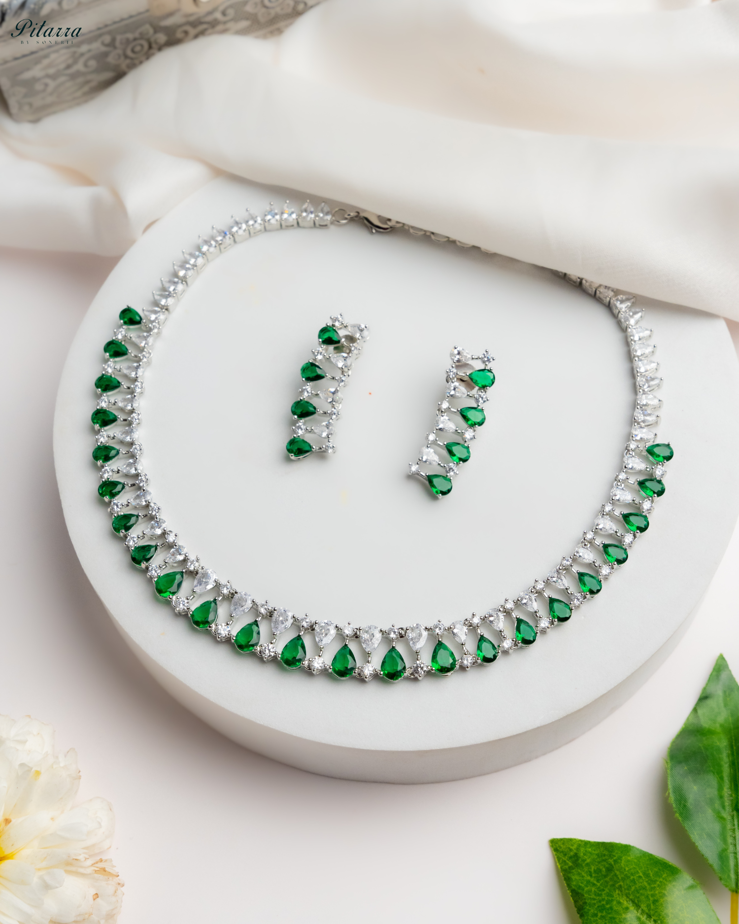 Green Drop CZ Necklace Set_Main Image