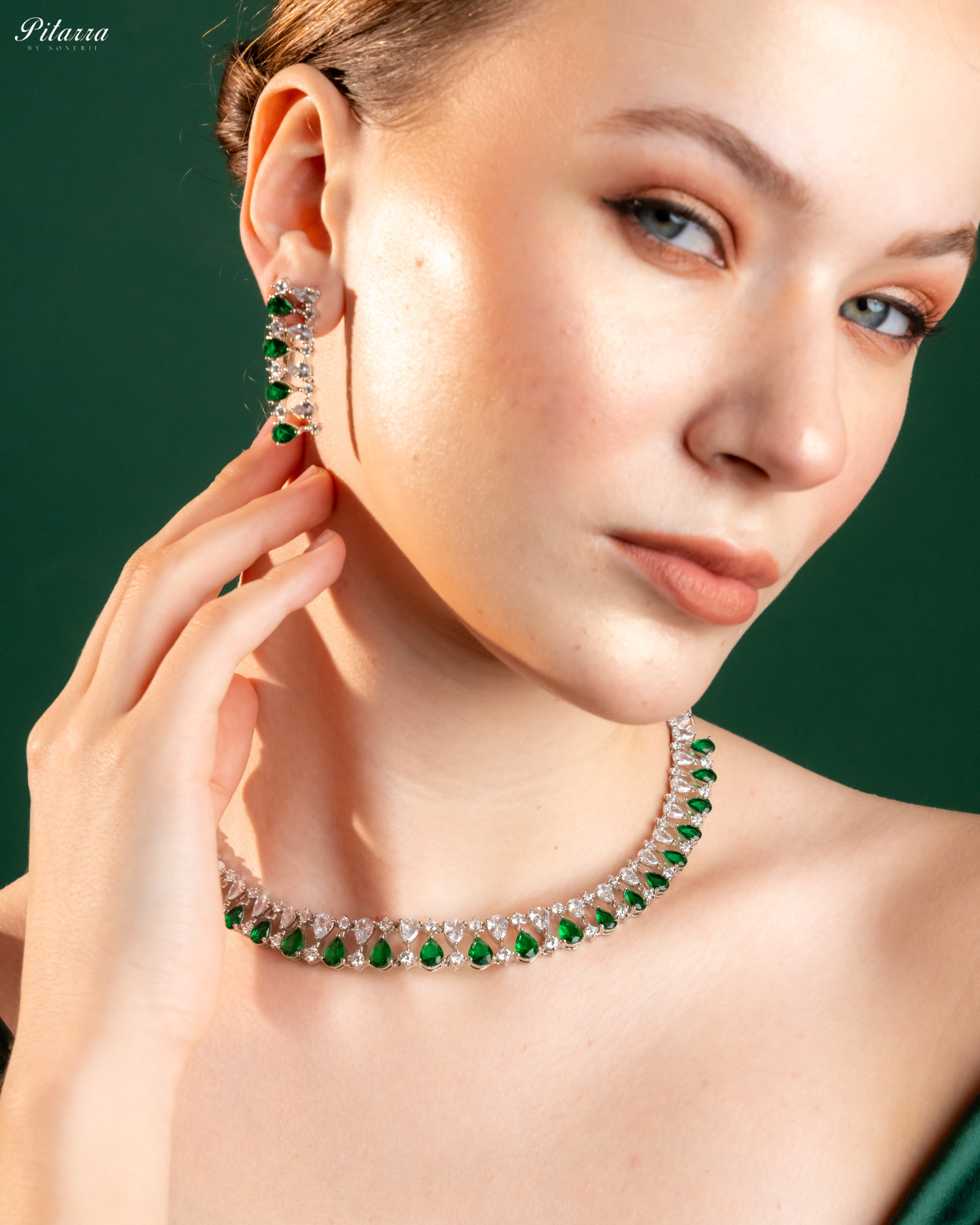 Green Drop CZ Necklace Set_Side Image