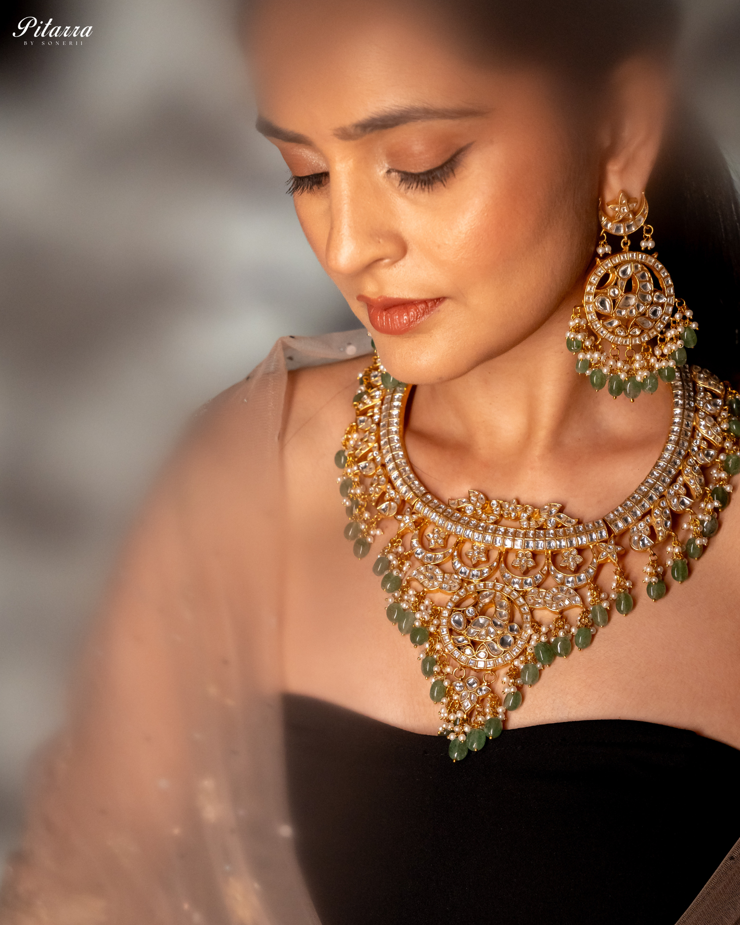 Green Gold Plated Jadau Traditional Kundan Necklace Set Model Classic Shoot