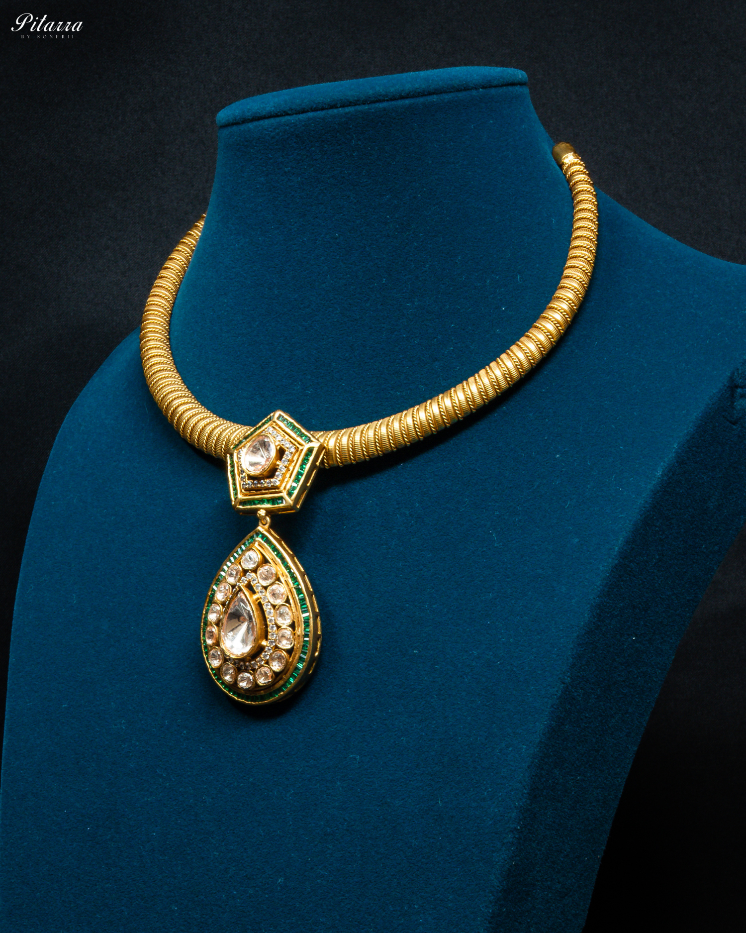 Green Layer Gold Polki Kundan Necklace Set_Side Angle