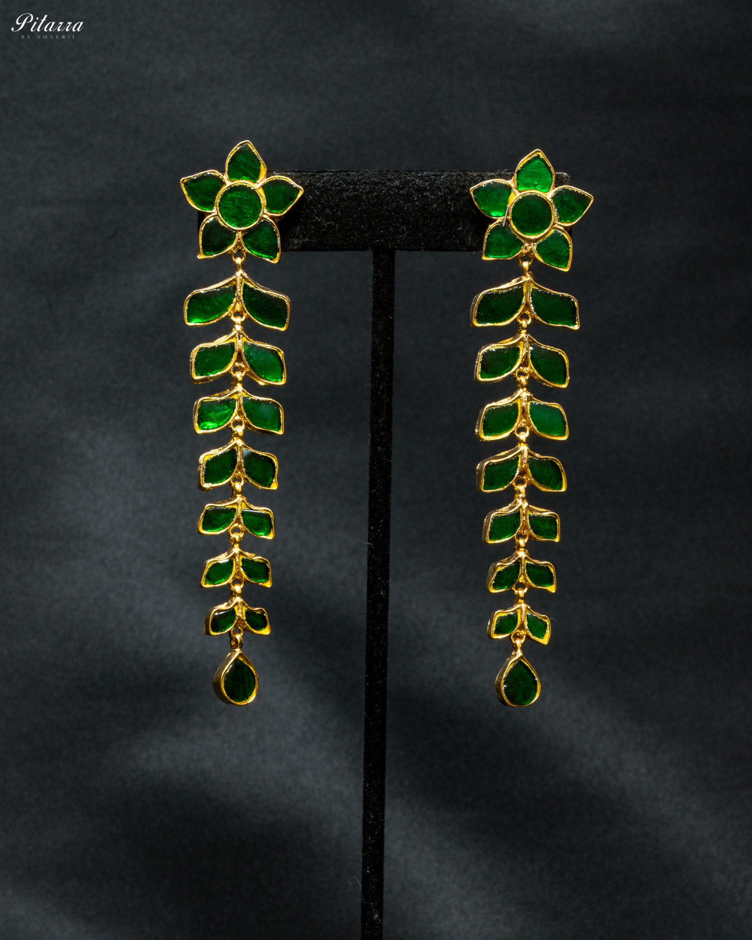 Green Stone Kundan Long Earring Dangler_Front Image
