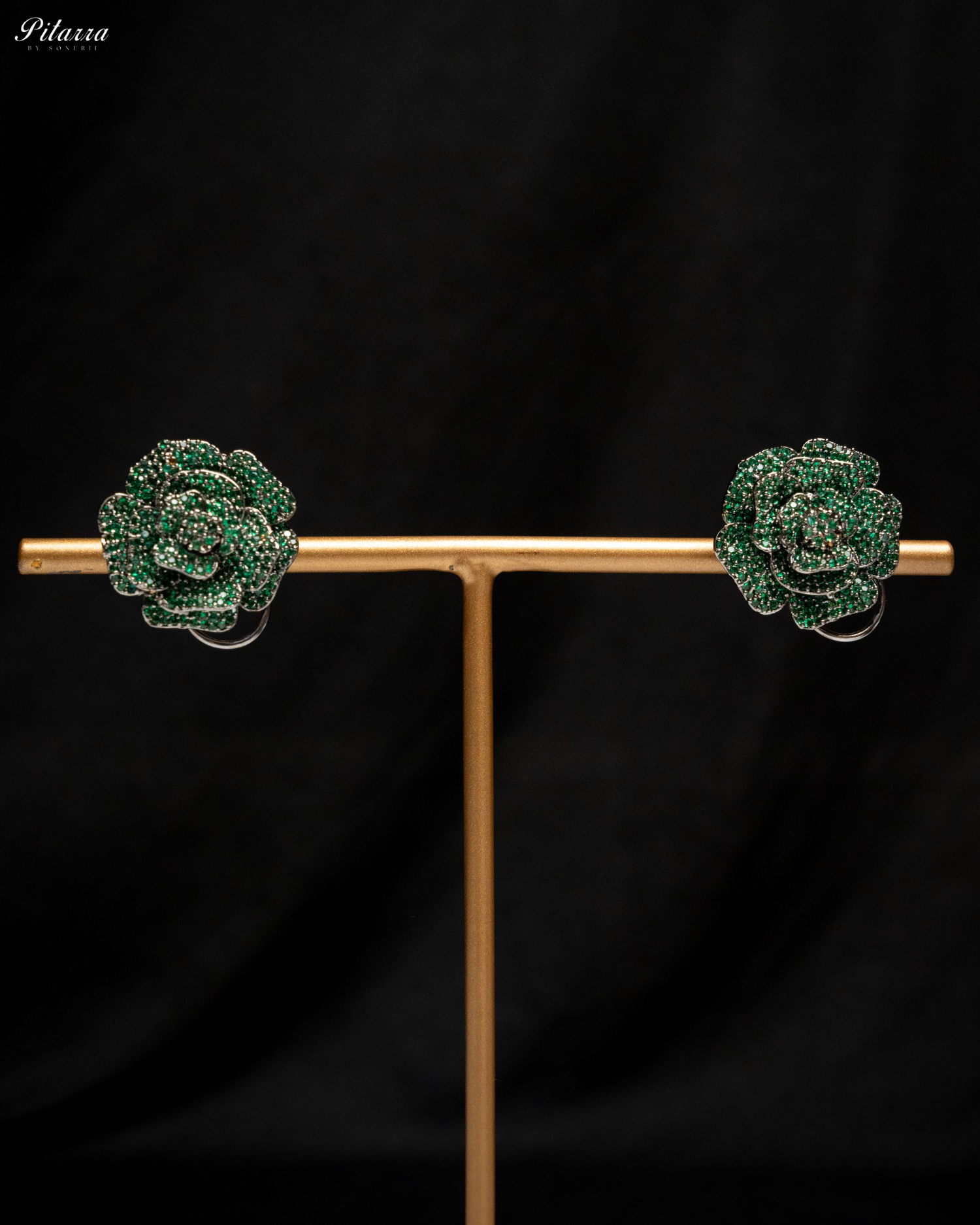 Green Tone Flower CZ Choker Set with Ring_Earrings