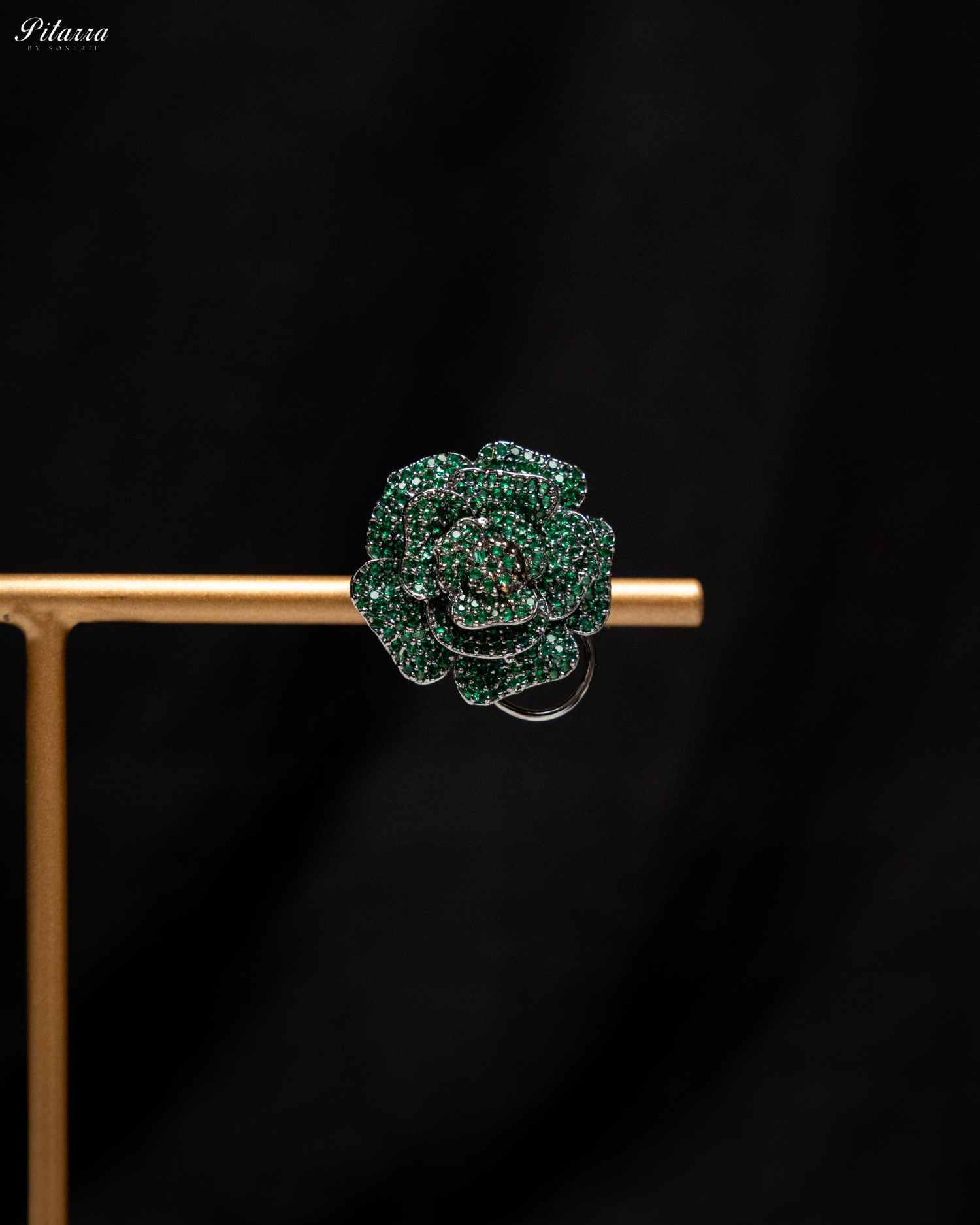 Green Tone Flower CZ Choker Set with Ring_Zoom Earrings