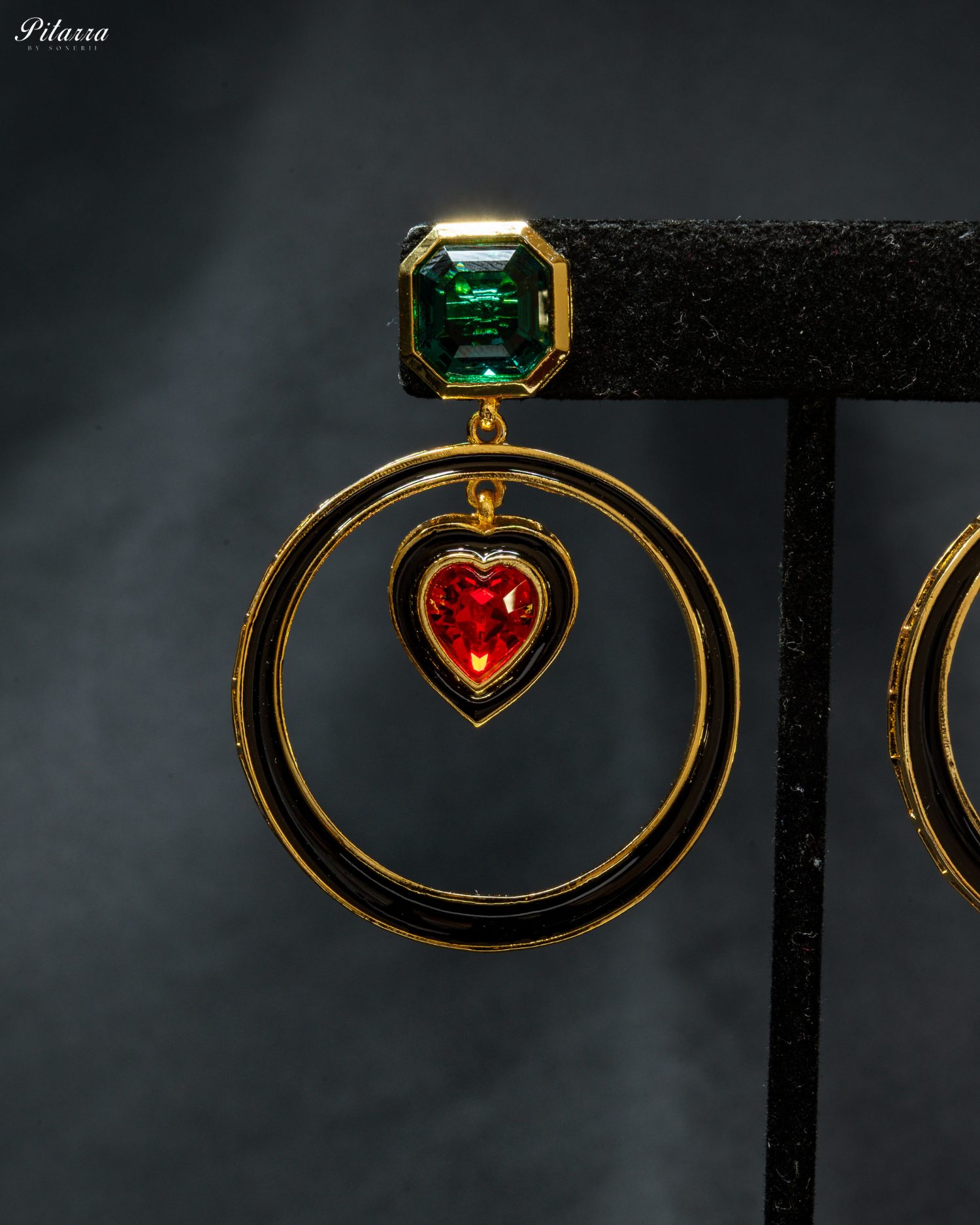 Green and Red Crystal Hope Earrings_Zoom Angle