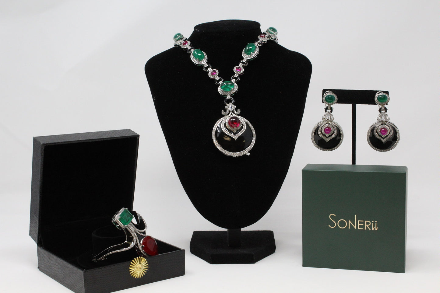 Ruby Emerald Sapphire Silver Necklace