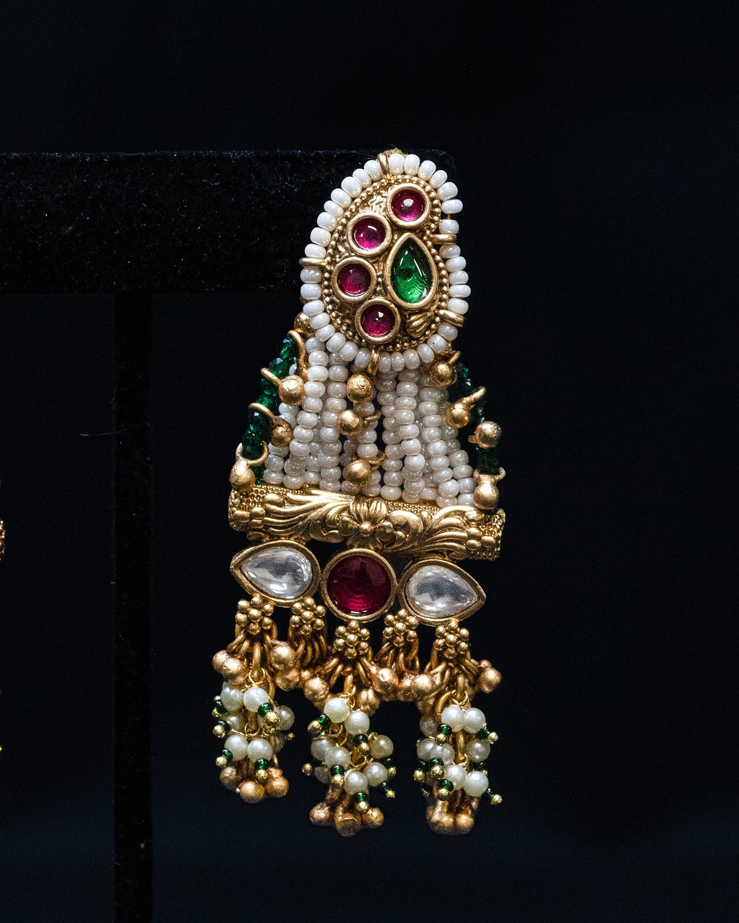 Golden Dual Stone Multi Strand Long Kundan Necklace Set