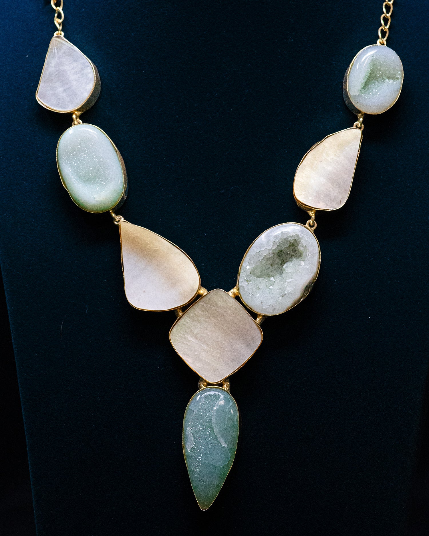 Green Drop Sculptural Stone Long Statement Necklace Set