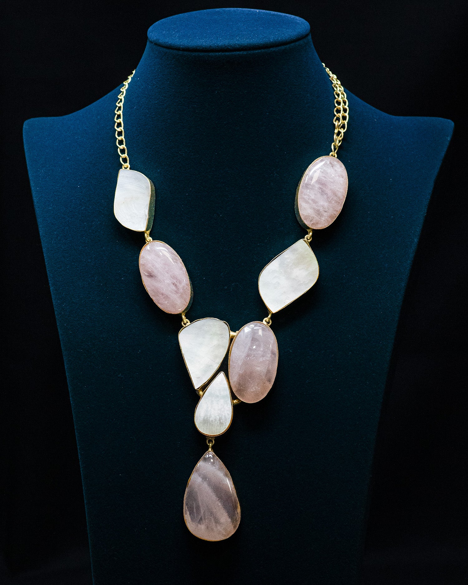 Peach Drop Sculptural Stone Long Statement Necklace Set
