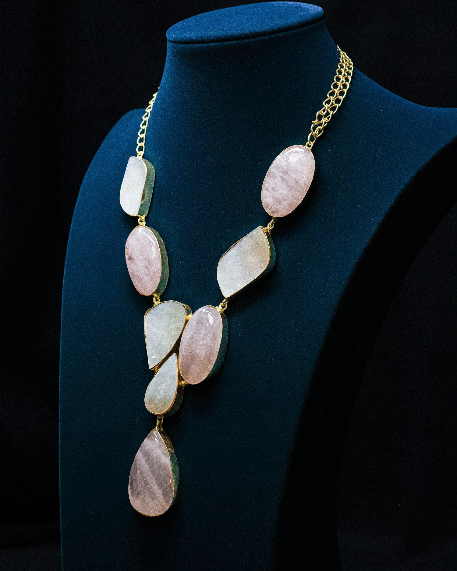 Peach Drop Sculptural Stone Long Statement Necklace Set