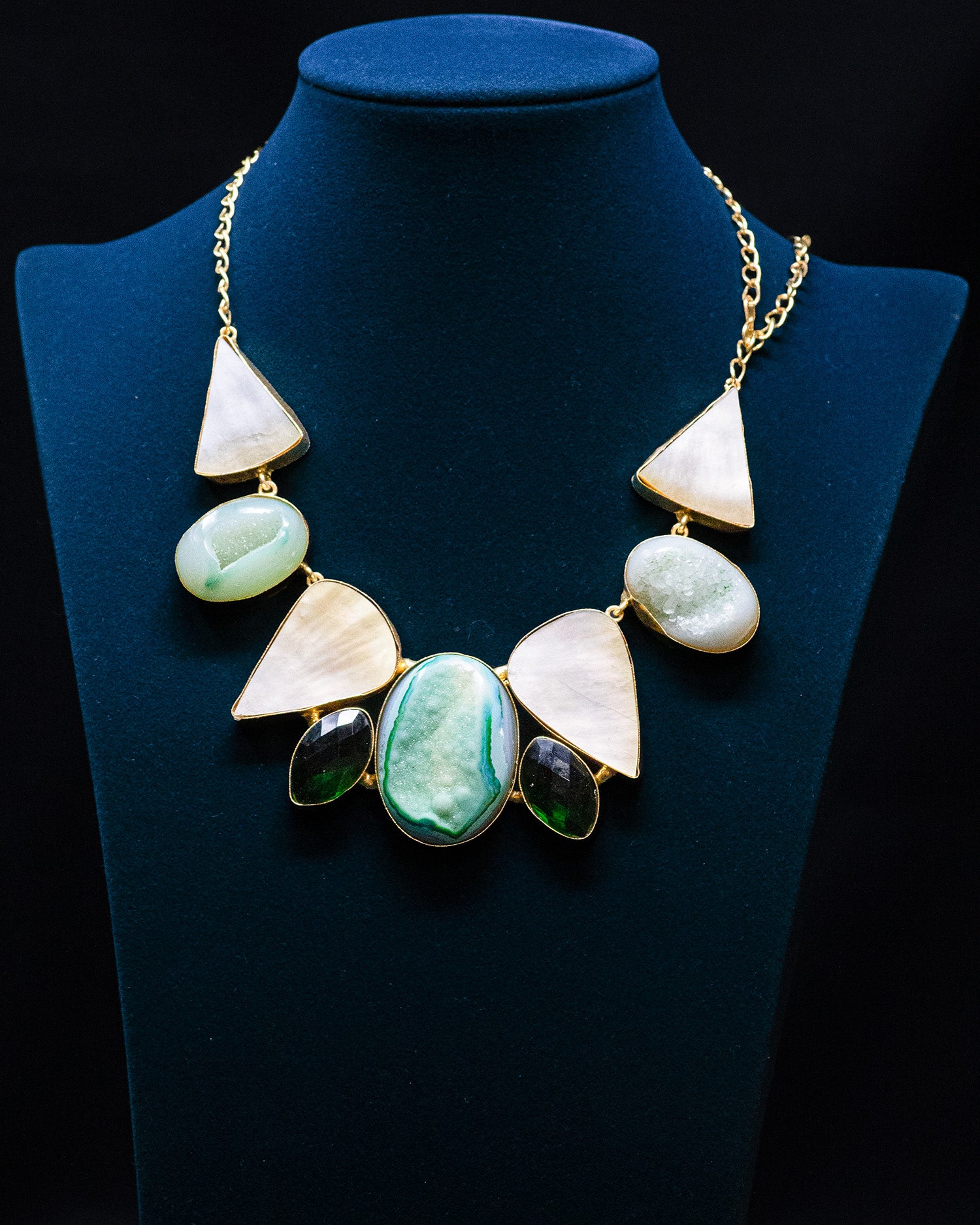 Green Drop Multi Sculptural Stone Statement Necklace Set
