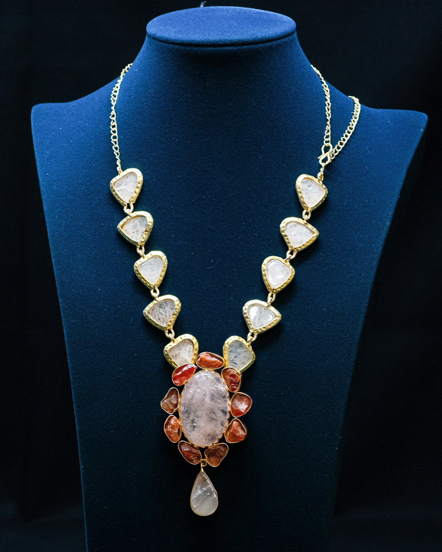 White and Red Raw Stone Statement Necklace