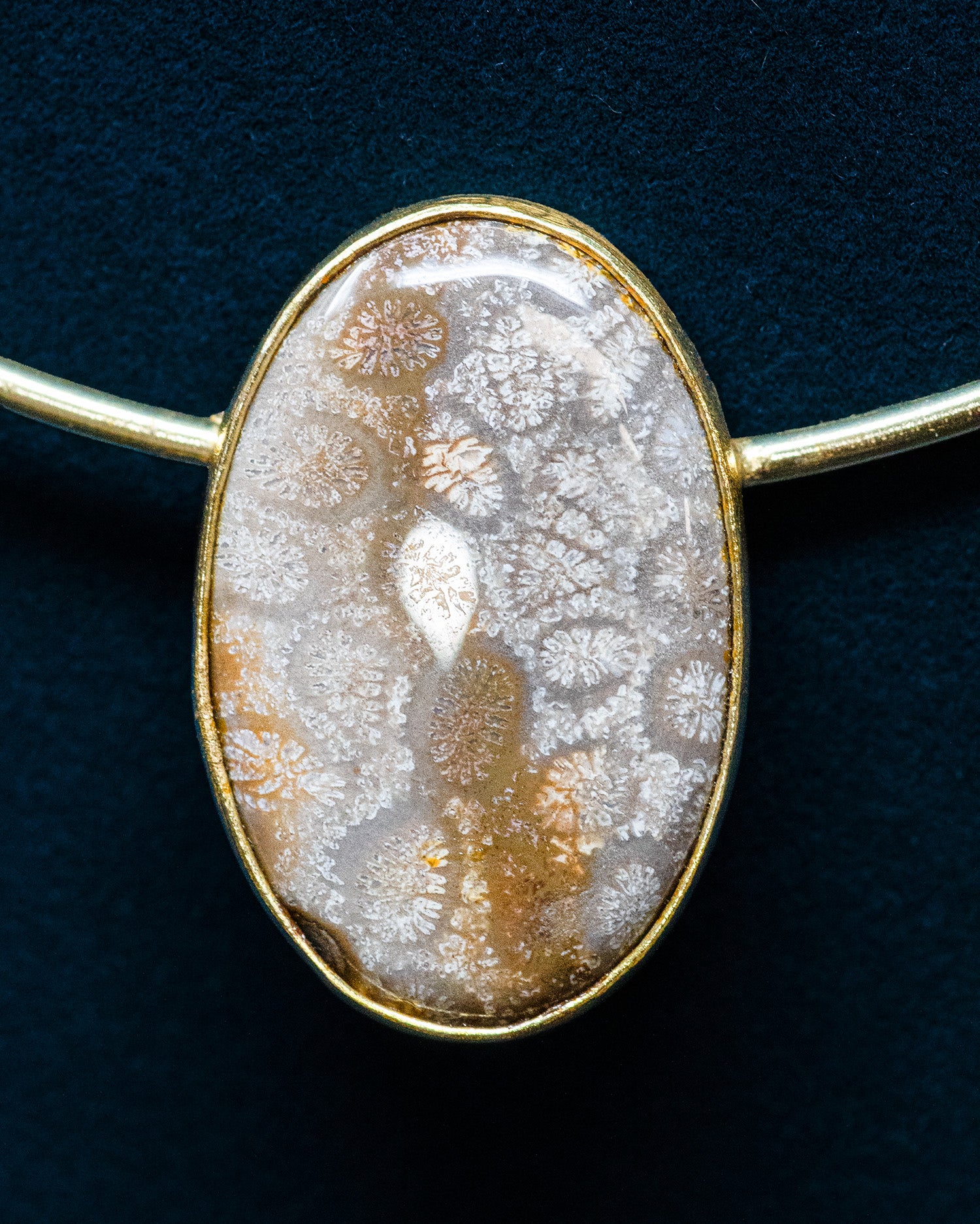 Gold Plated Handcrafted Oval Stone Collar Pendant