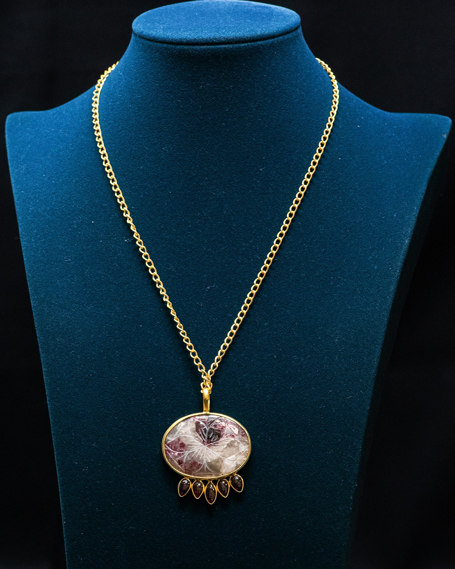 Flower Carved Purple Raw Stone Ruby Red Drop Pendant