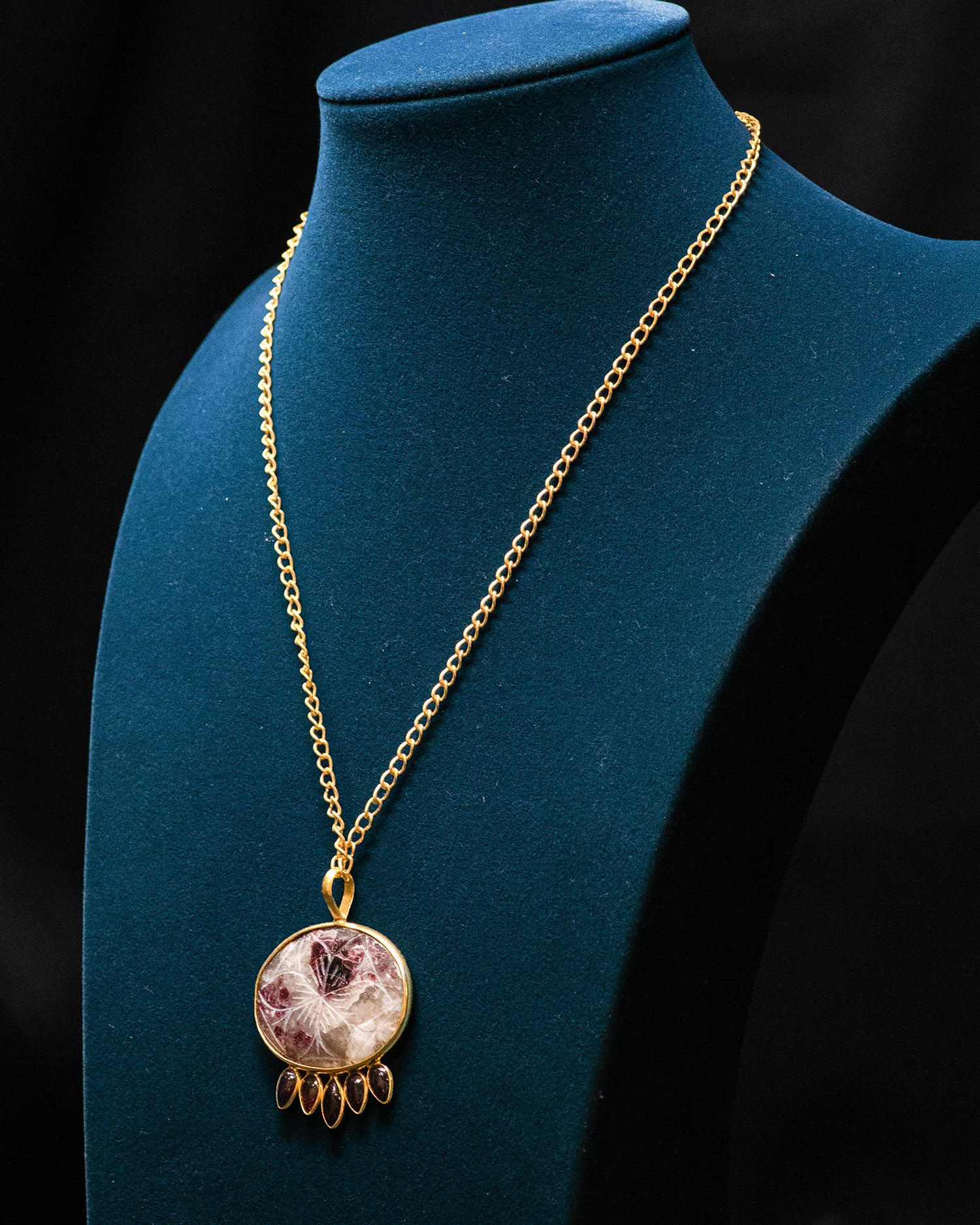 Flower Carved Purple Raw Stone Ruby Red Drop Pendant