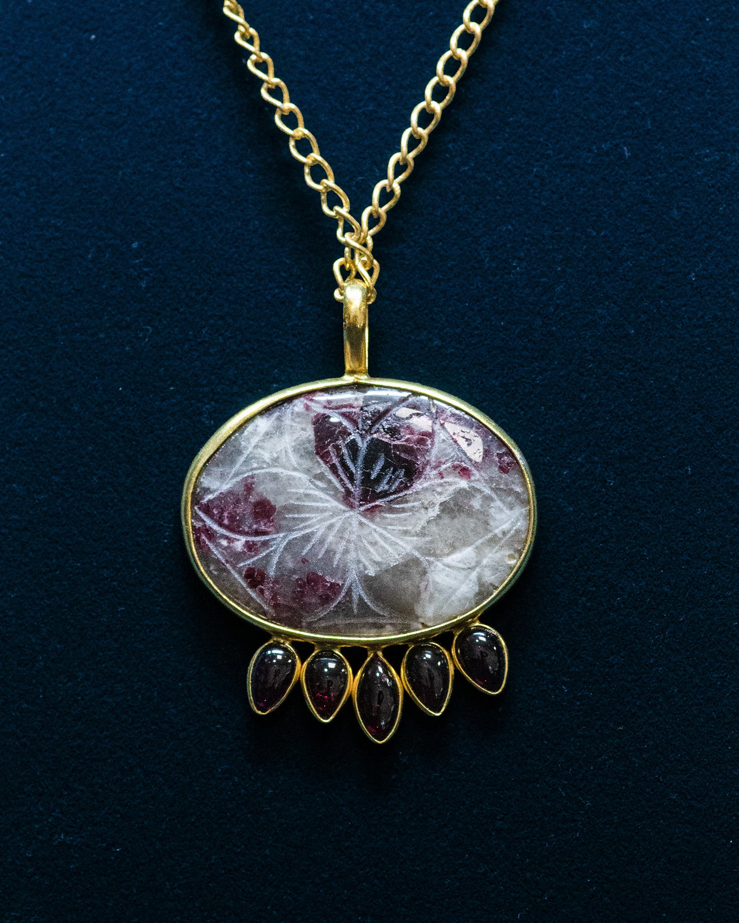 Flower Carved Purple Raw Stone Ruby Red Drop Pendant
