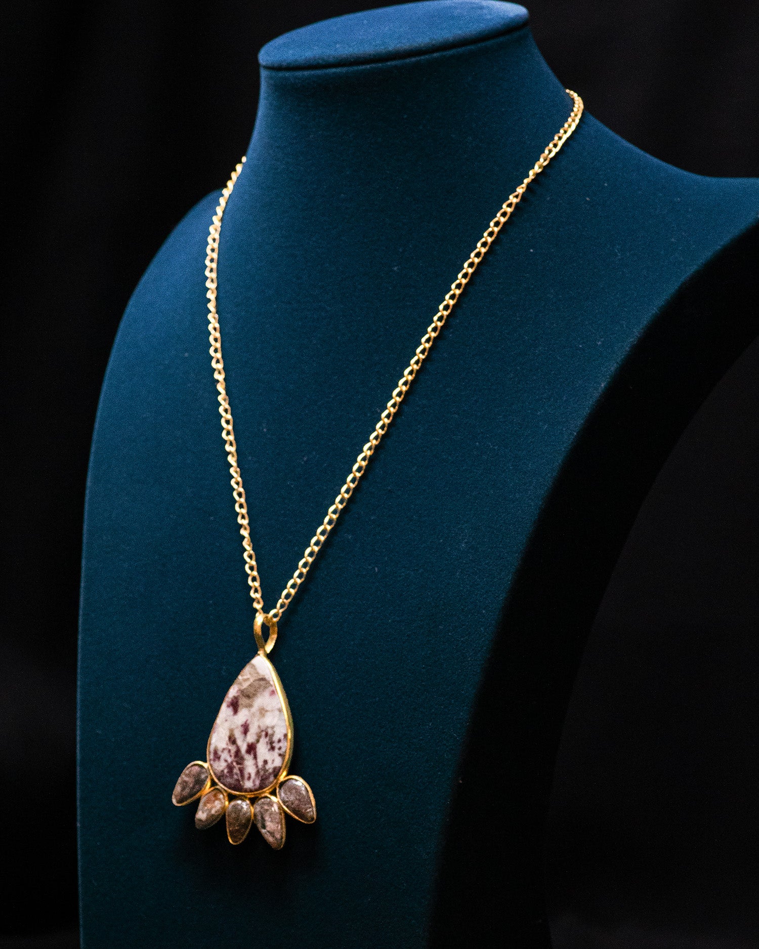 Purple Dots Raw Stone Teardrop Drop Pendant