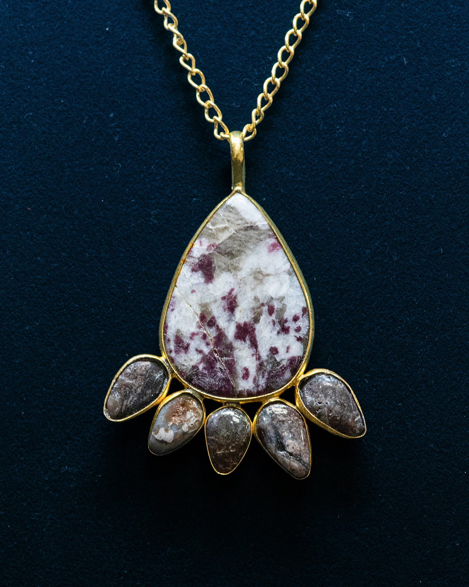 Purple Dots Raw Stone Teardrop Drop Pendant