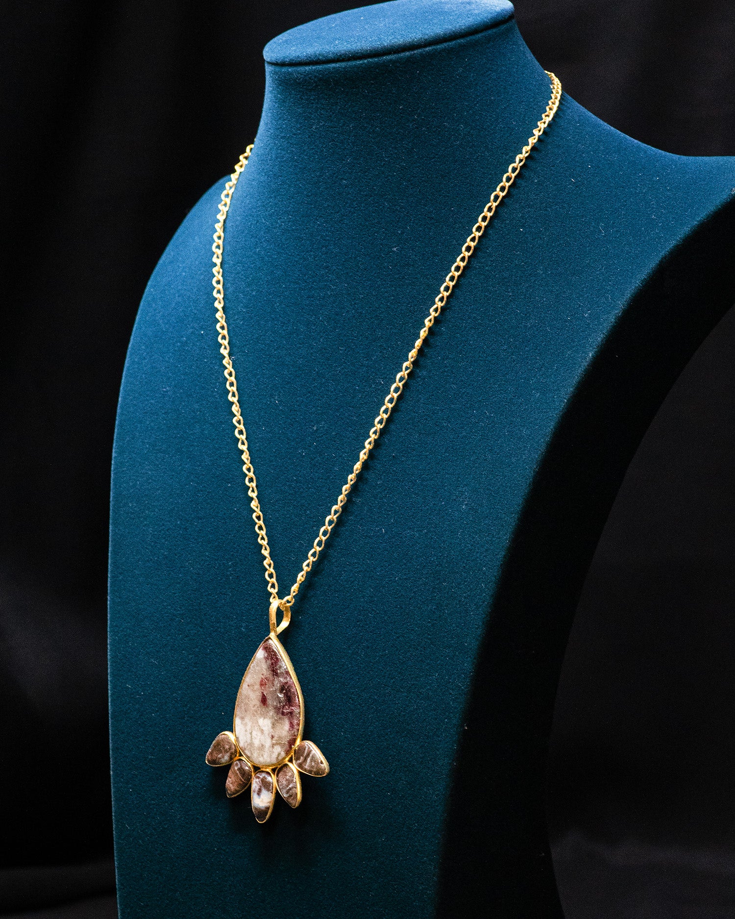 Purple and White Pattern Raw Stone Teardrop Drop Pendant
