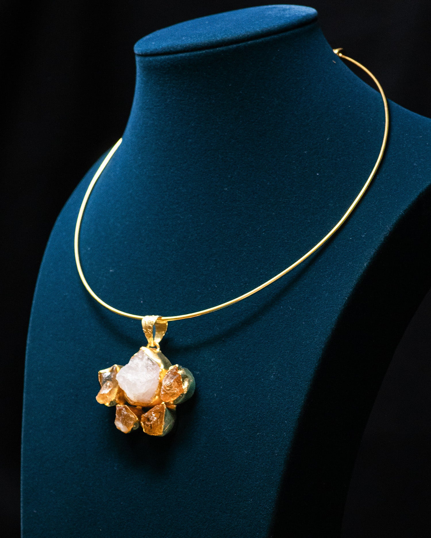 Gold Plated Milky Raw Stone Collar Pendant