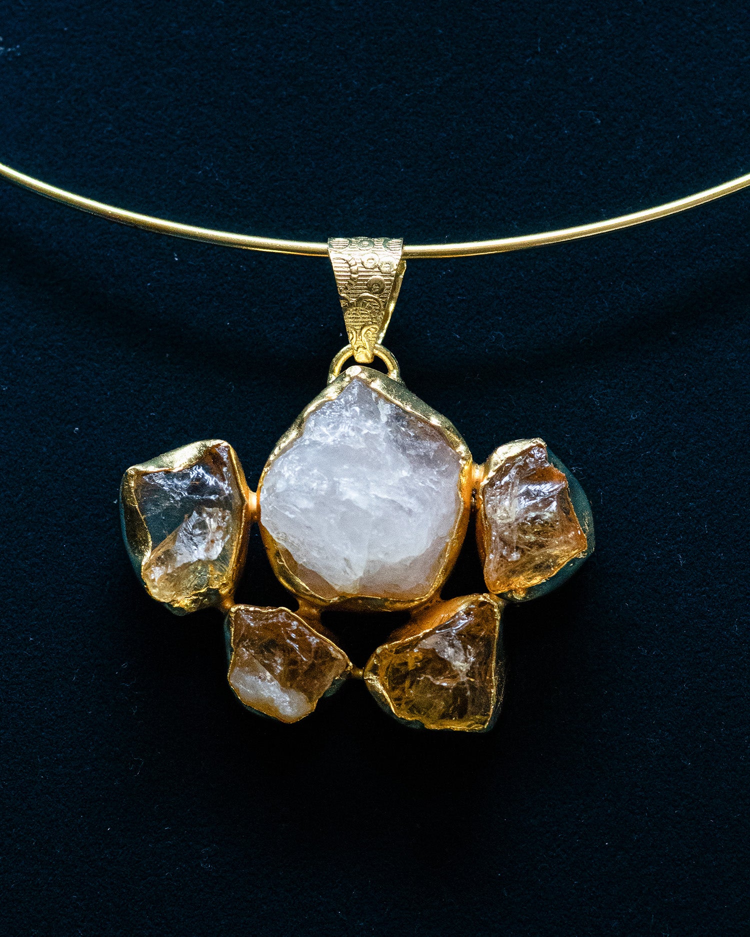 Gold Plated Milky Raw Stone Collar Pendant