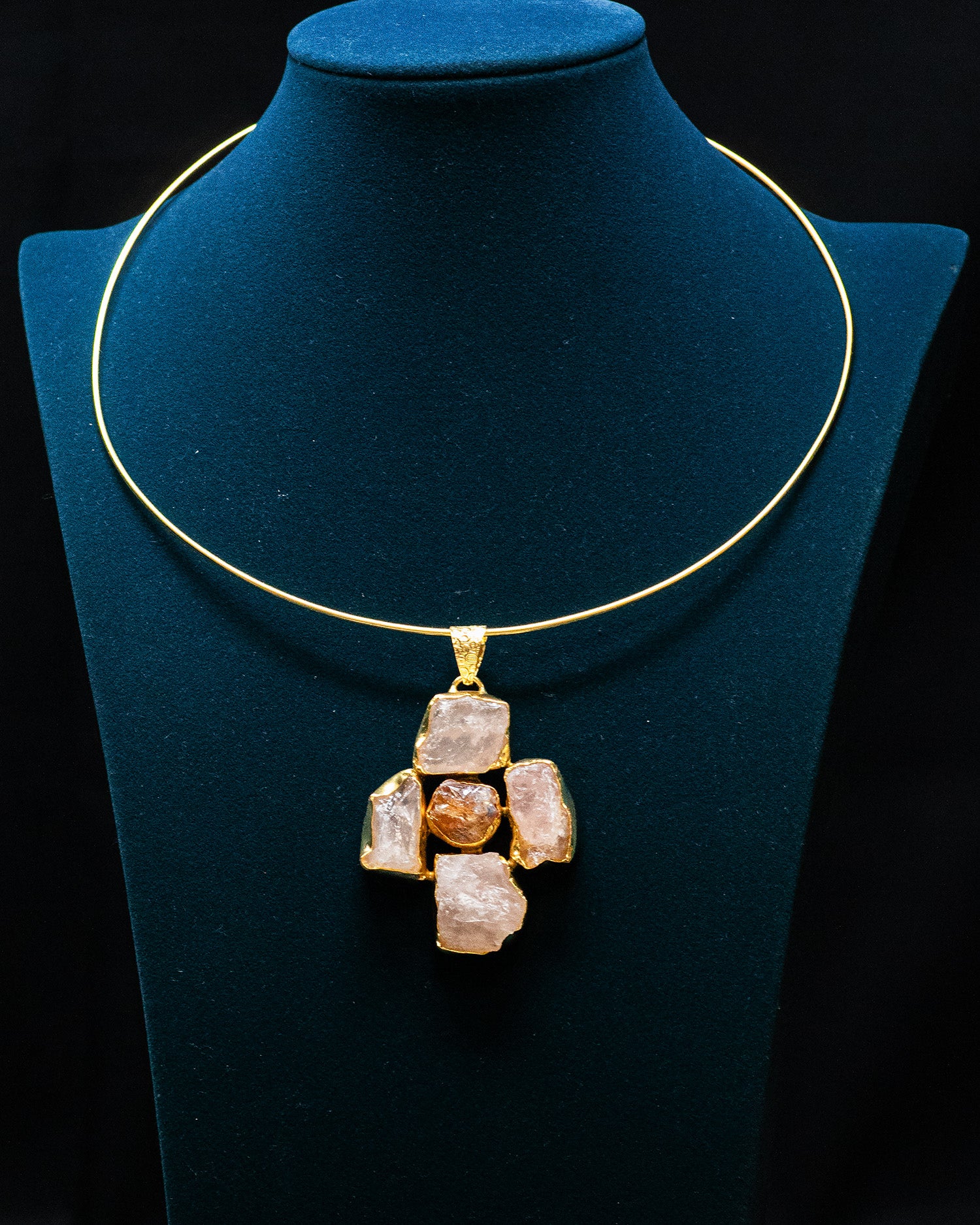 Golden Raw Stone Gold Plated Collar Pendant