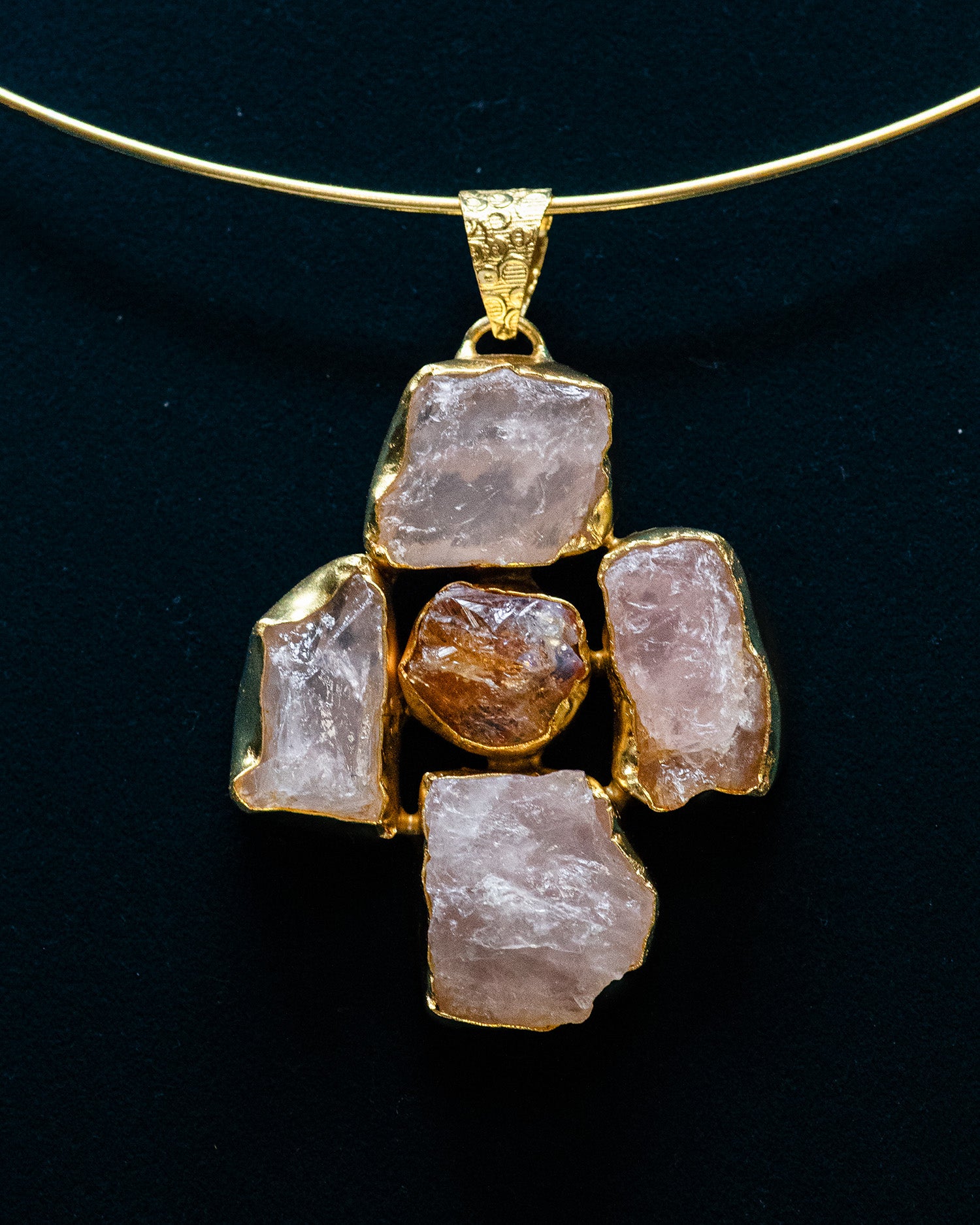 Golden Raw Stone Gold Plated Collar Pendant