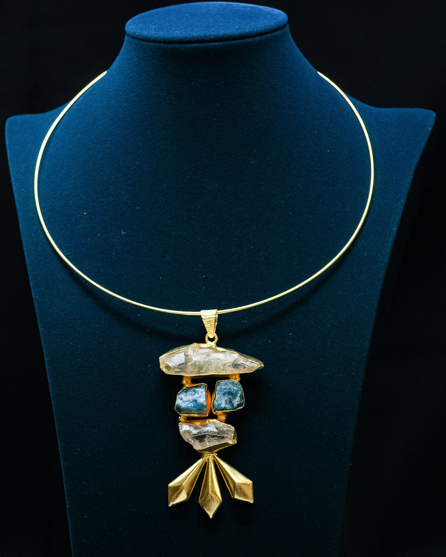 Layrerd Striking Blue Rough Stone Gold Finish Pendant