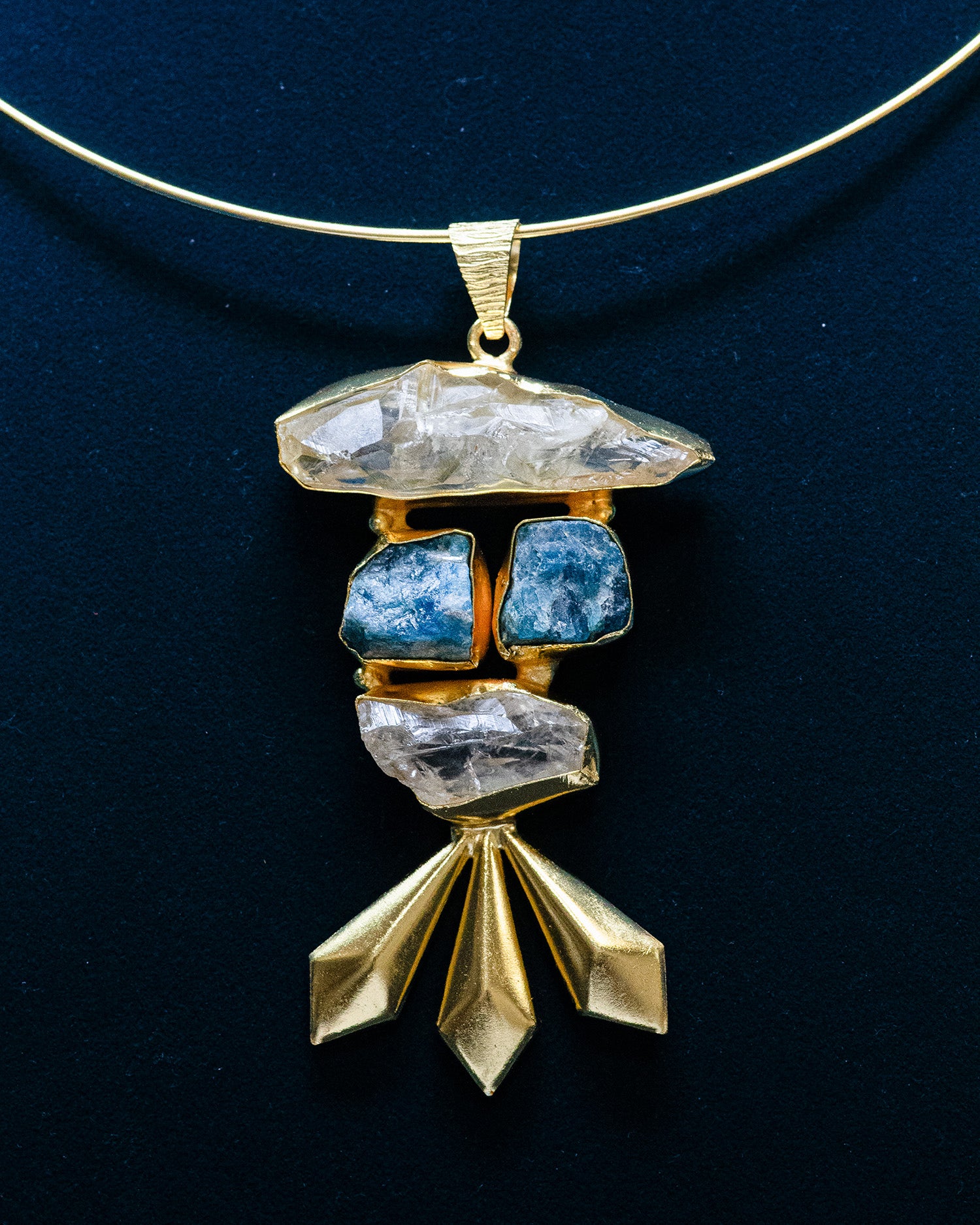 Layrerd Striking Blue Rough Stone Gold Finish Pendant