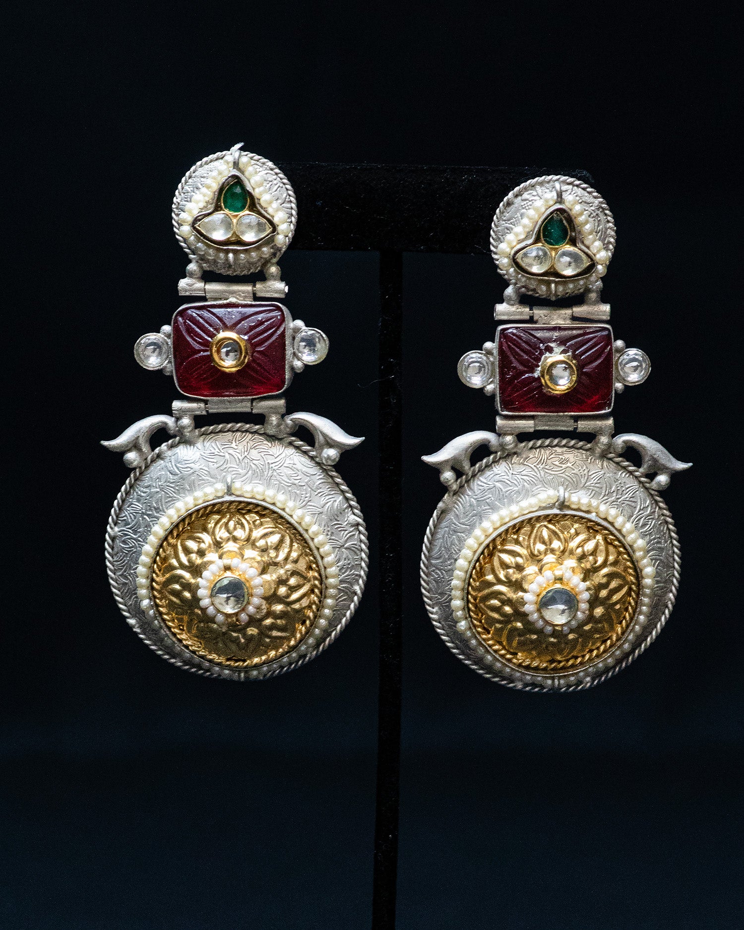 Ruby Red Square Stone Silver Look Alike Dangler Earrings